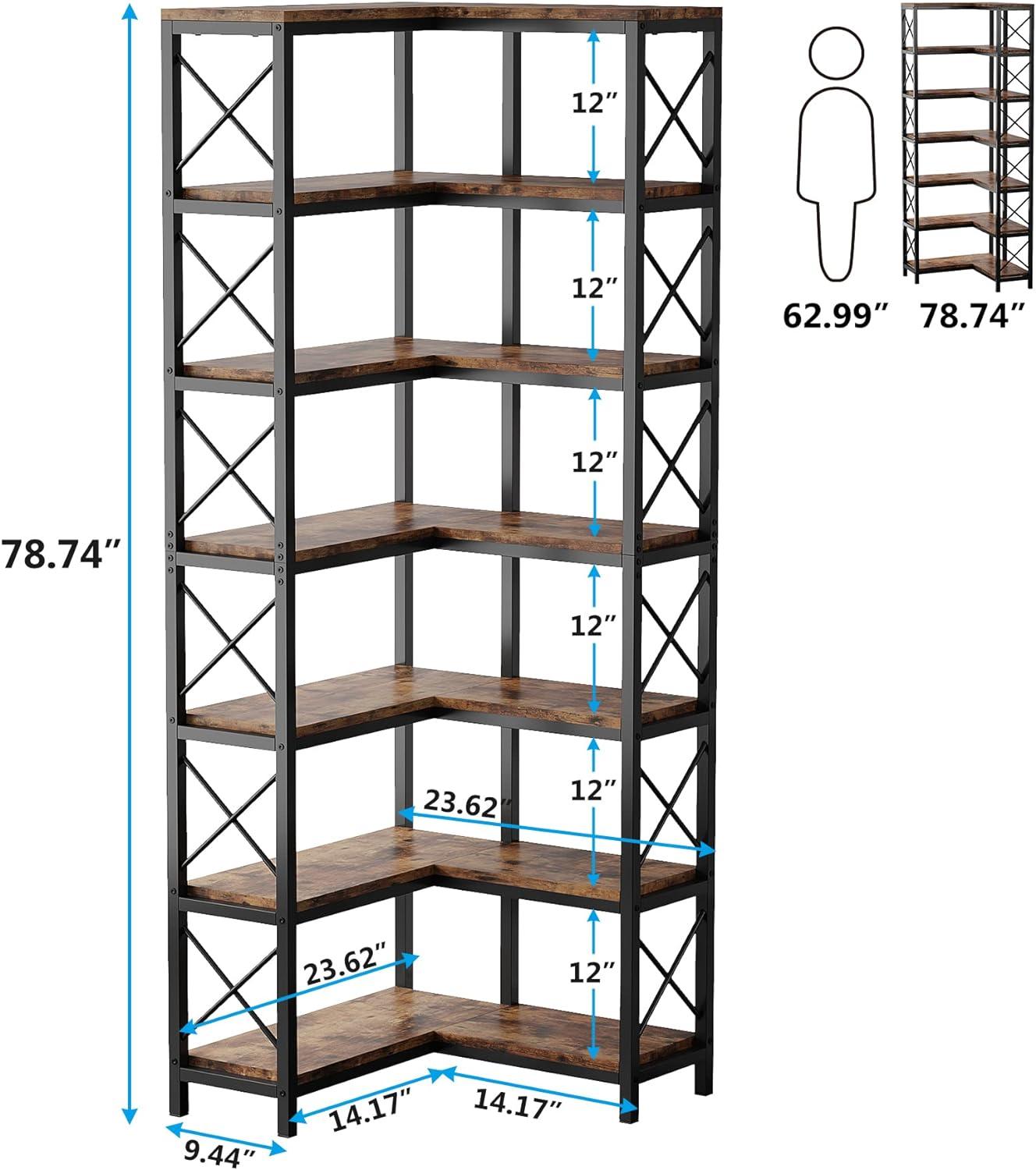 Hommoo 7-Tier Tall Corner Bookshelf Rustic Brown