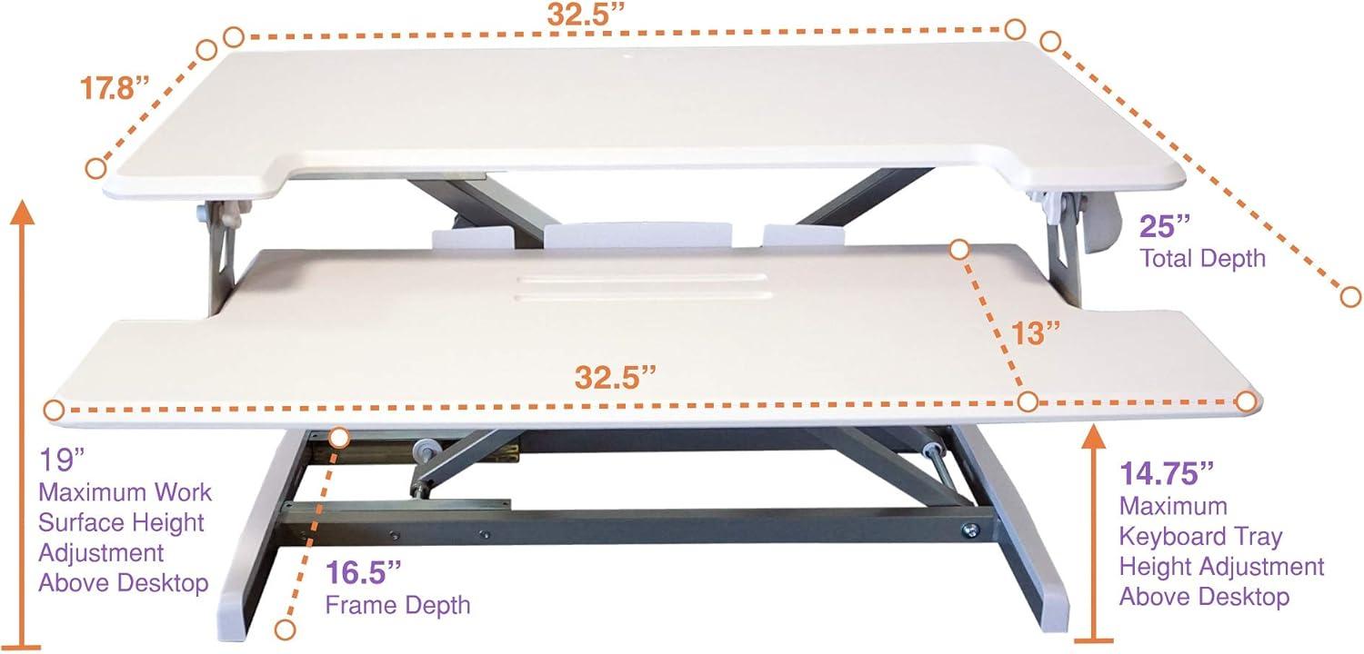 White Steel and Wood Height Adjustable Standing Desk Converter