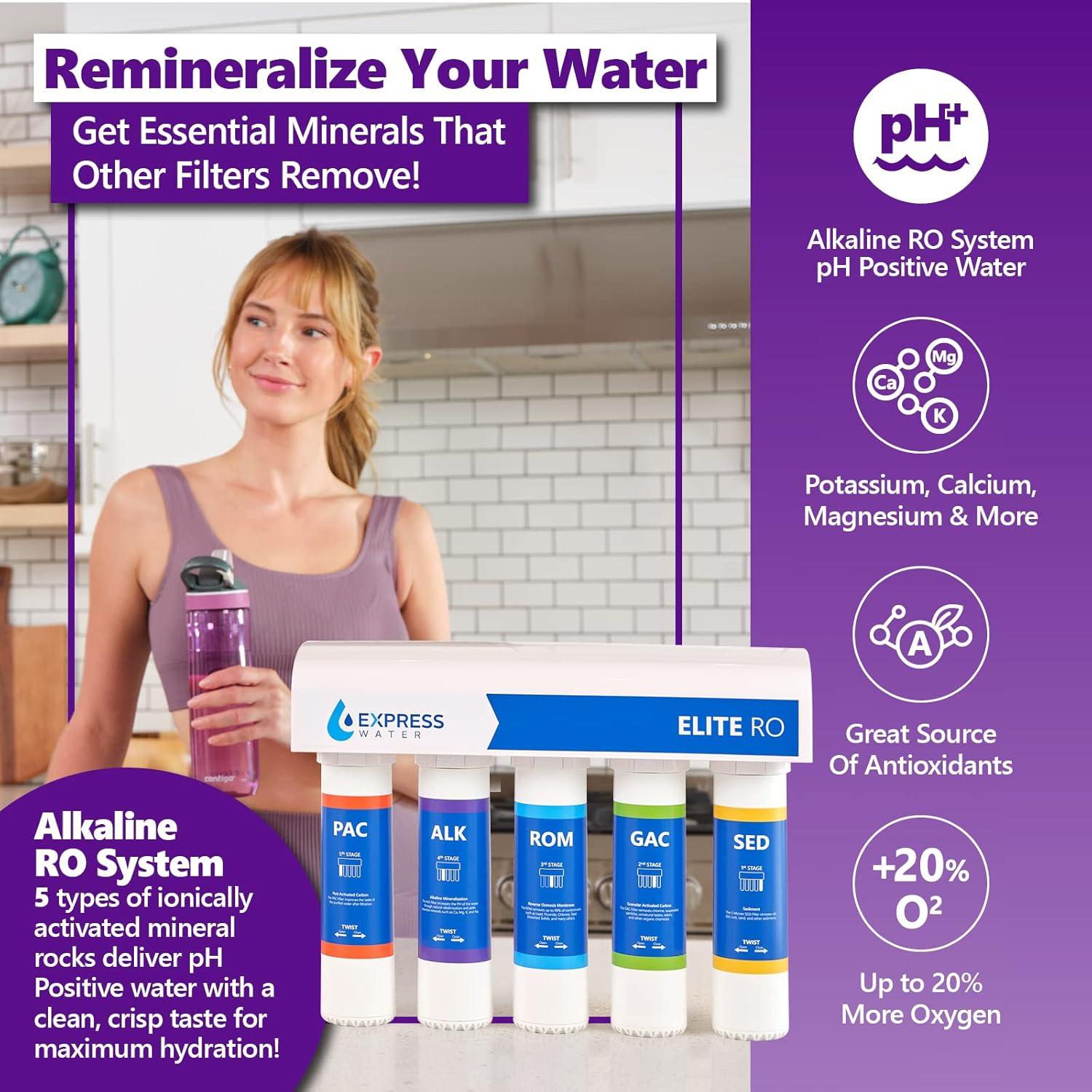 Elite Reverse Osmosis Alkaline Water Filtration System - Quick Twist Filter Change - 9 Stage RO Water Filter - Under Sink Water Filter with Alkaline Filter for added Essential Minerals 100 GPD