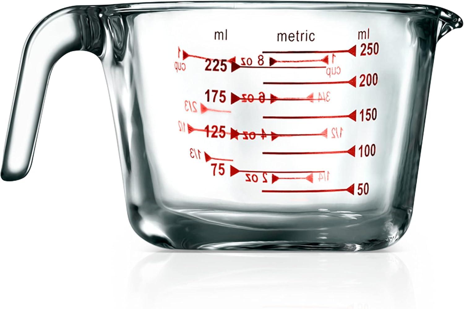 NutriChef High Borosilicate Glass Measuring Cup with Customized Decal Scale, 250 ml