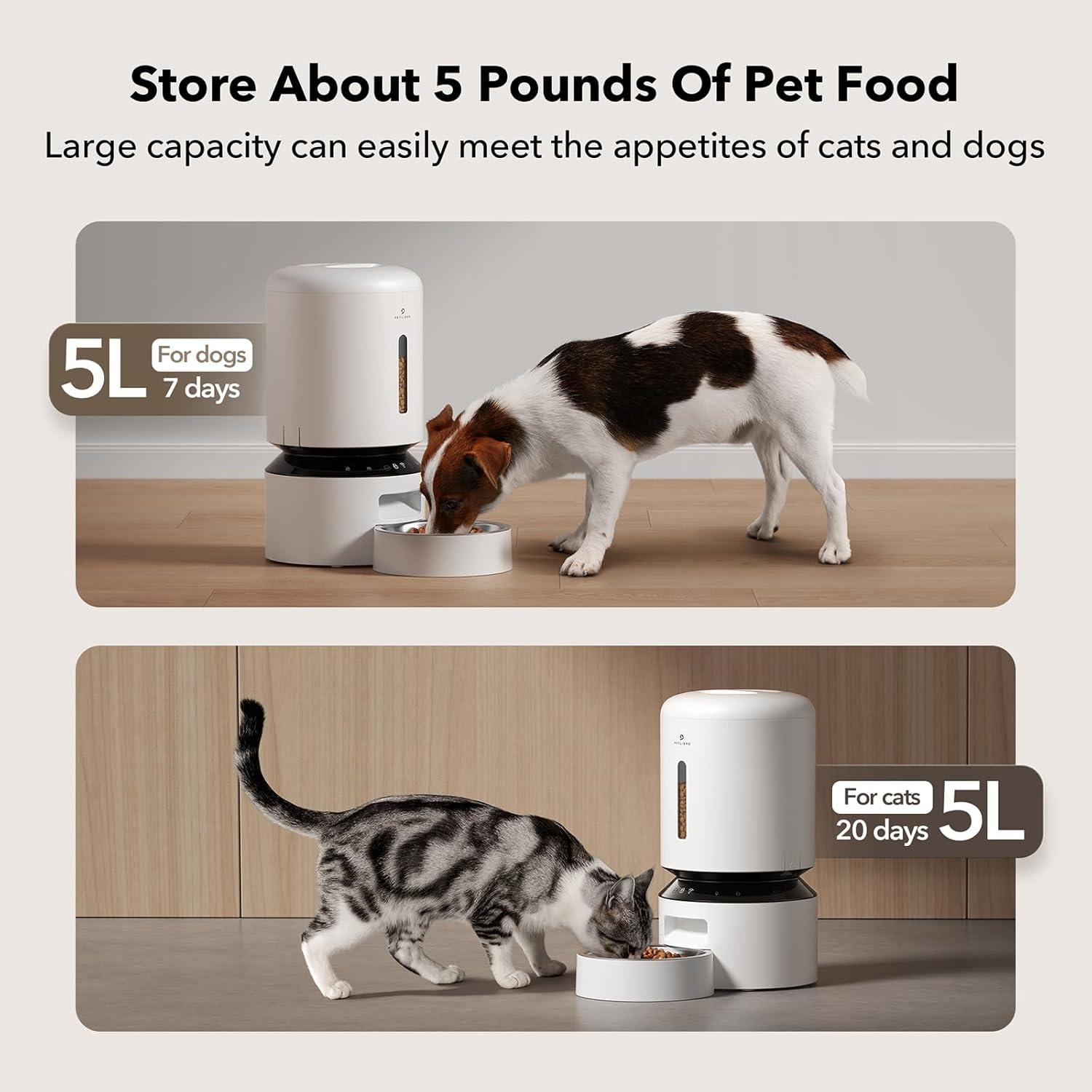 White Stainless Steel WiFi Automatic Pet Feeder with Single Bowl