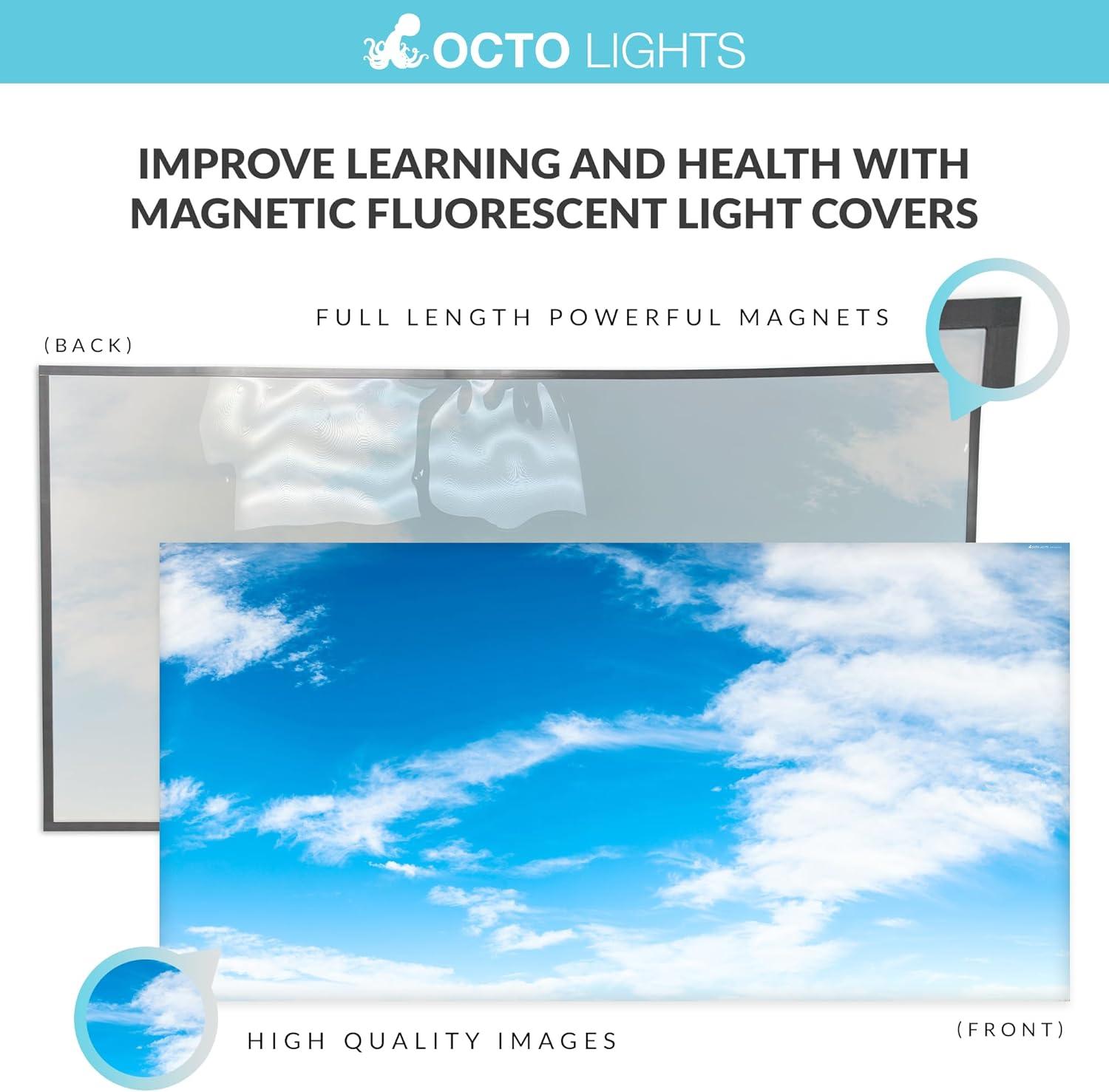 OCTO LIGHTS Magnetic Fluorescent Light Covers for Ceiling Lights Classroom 2x4 - Magnetic Classroom Light Filters - Improve Focus, Eliminate Headaches & Eyestrain CLD-010