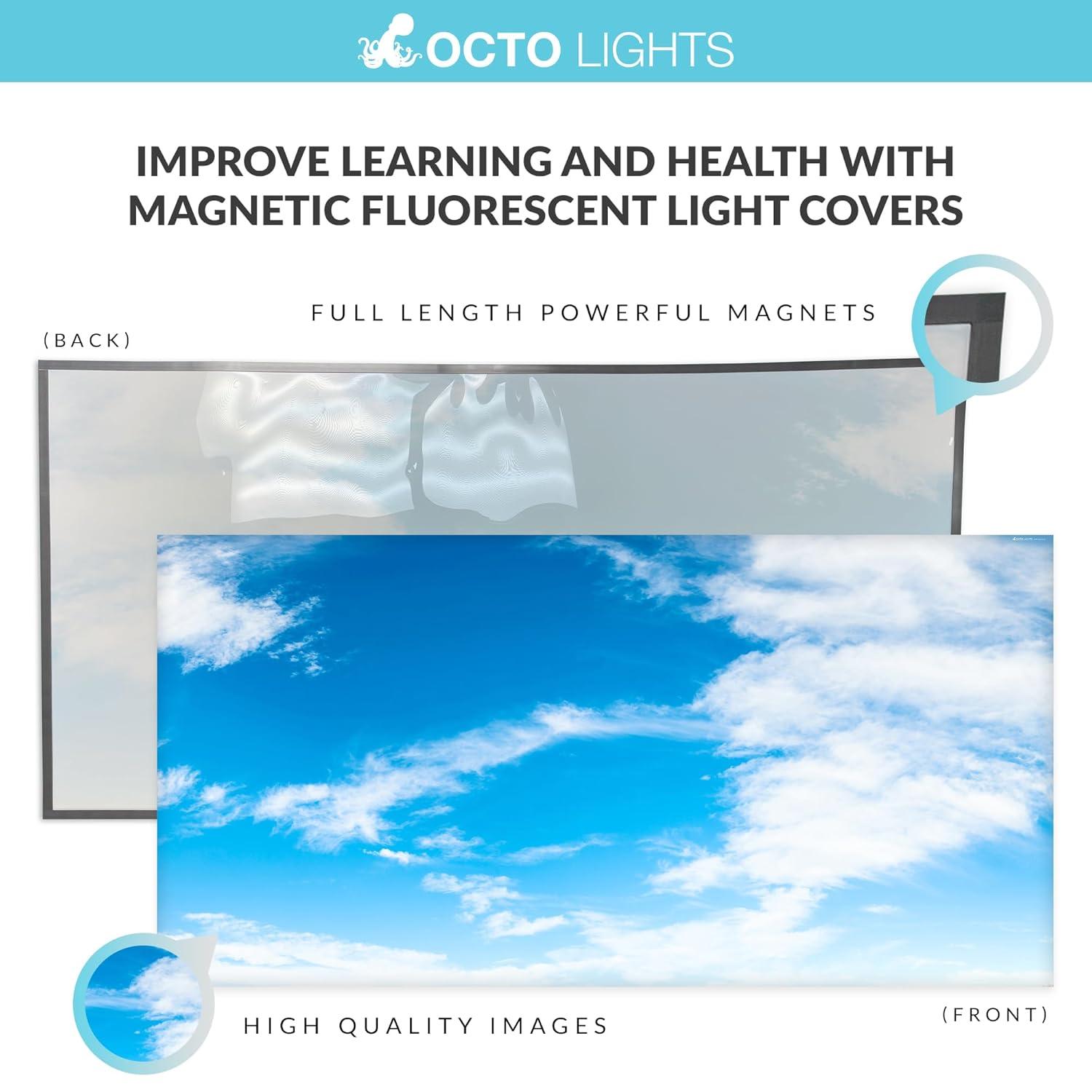 OCTO LIGHTS Magnetic Fluorescent Light Covers for Ceiling Lights Classroom 2x4 - Magnetic Classroom Light Filters - Improve Focus, Eliminate Headaches & Eyestrain CLD-010