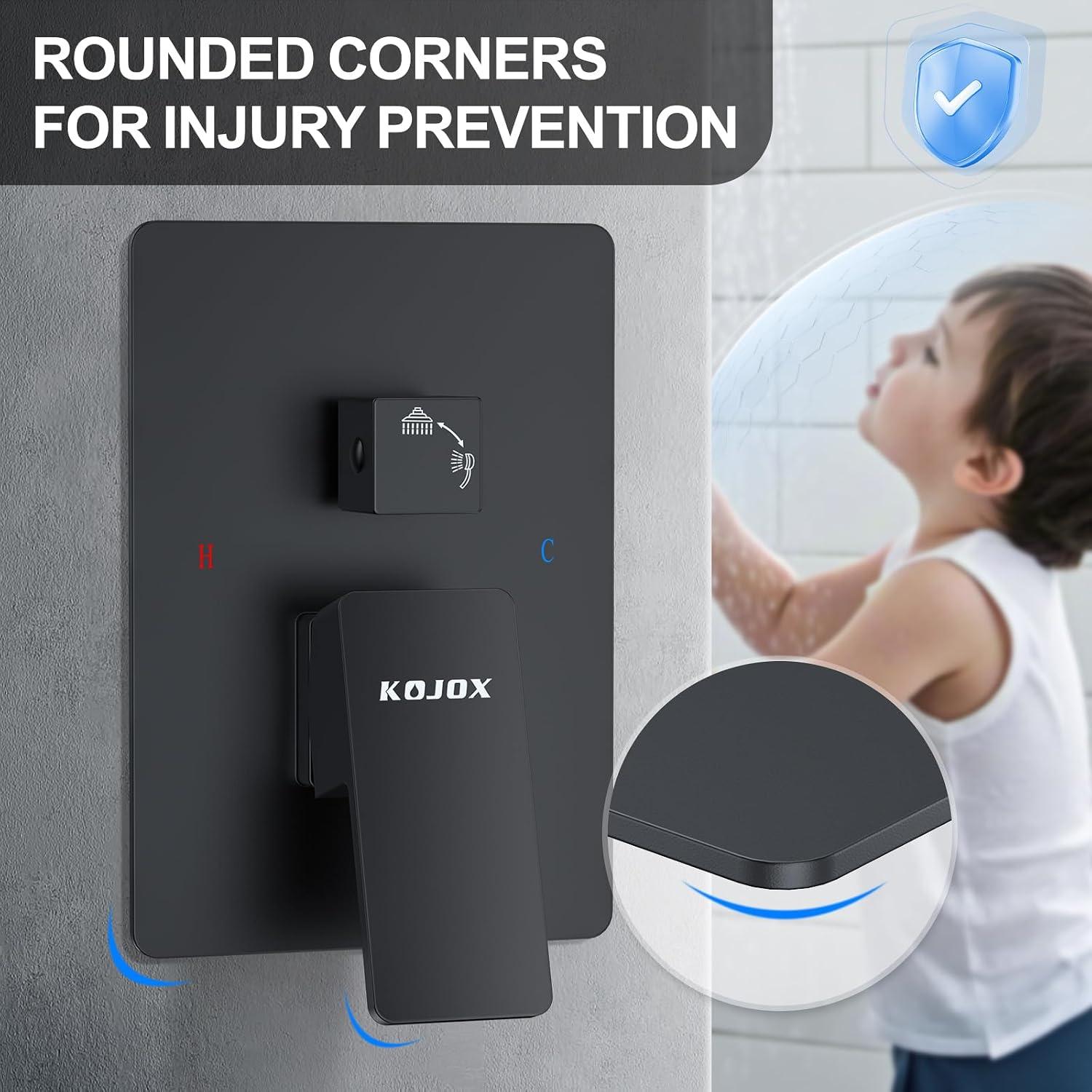 12" Black Rain Shower System With Handheld, Mixer Combo Set, Wall Mounted Faucet & Trim Kit