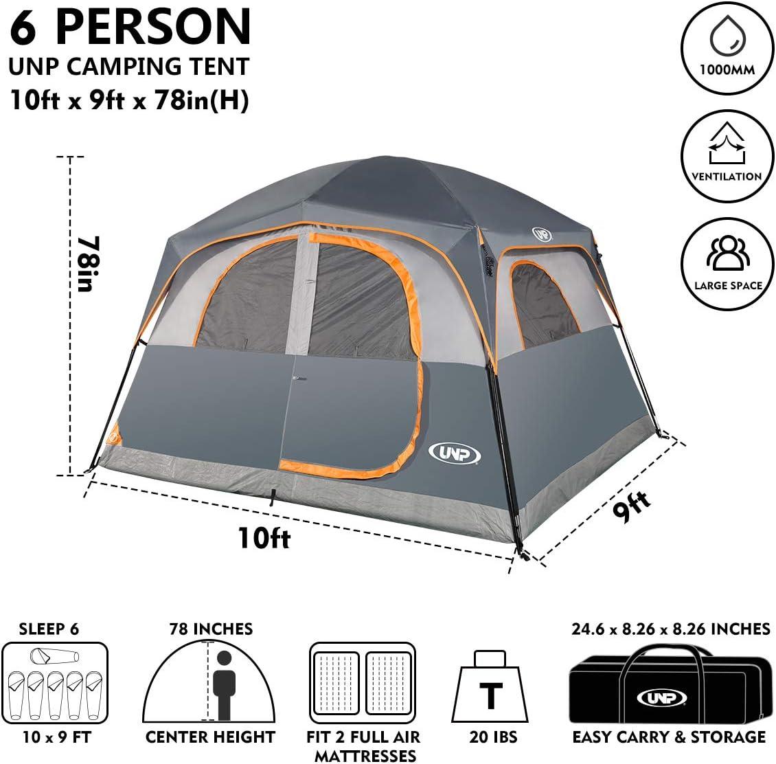 Gray 6-Person Waterproof Windproof Camping Tent with Carry Bag