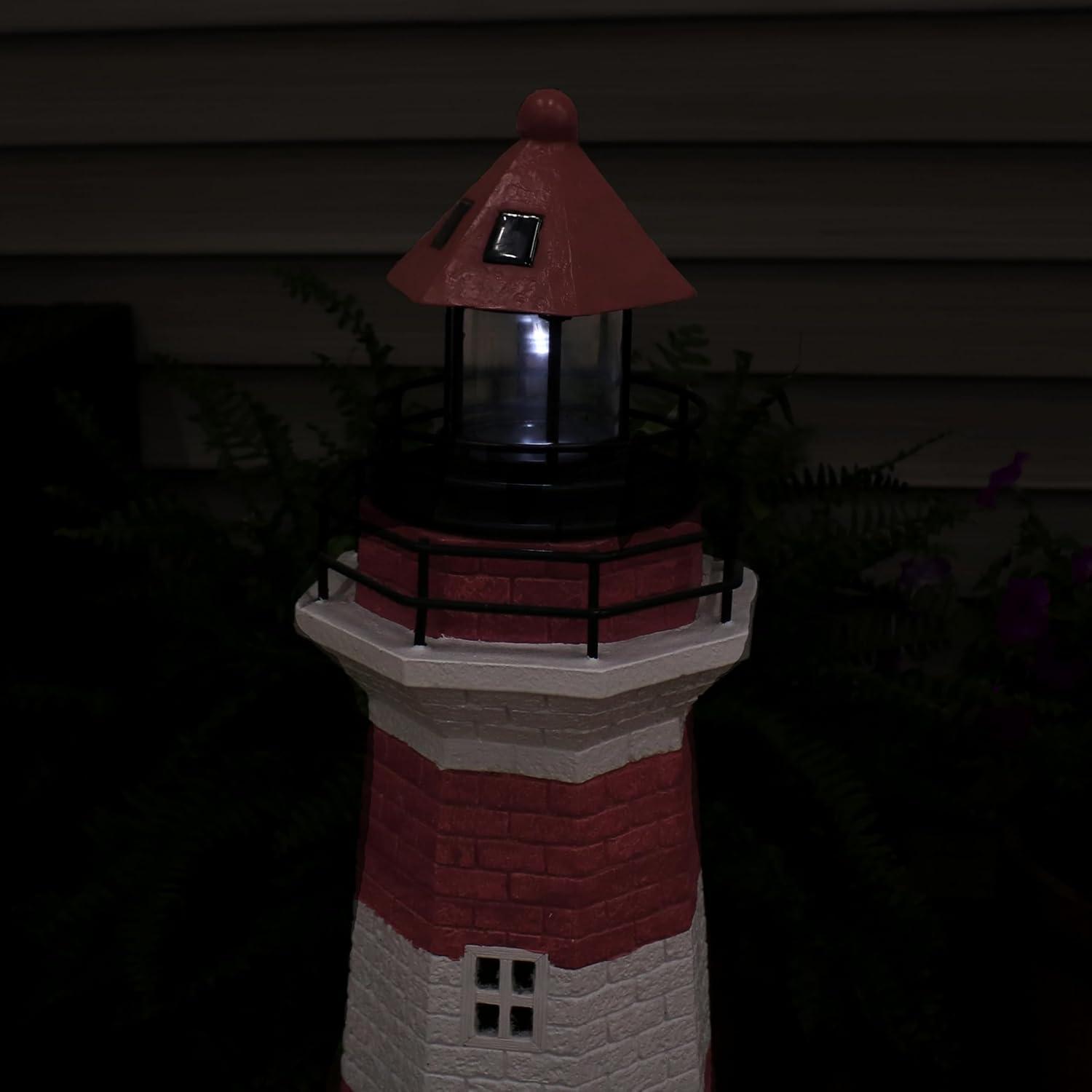 Longshore Tides Caudillo Striped Resin Solar Resin Outdoor LED Lighthouse Statue