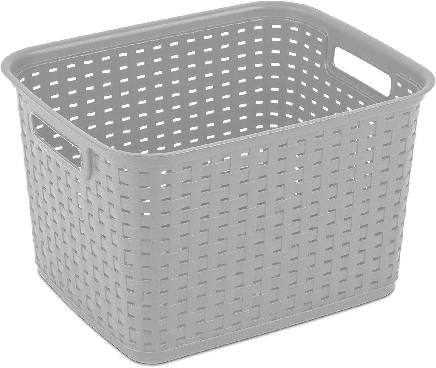 Sterilite 12736A06 Tall Weave Basket, 1.8 cu-ft Capacity, Plastic, Cement, Rectangle