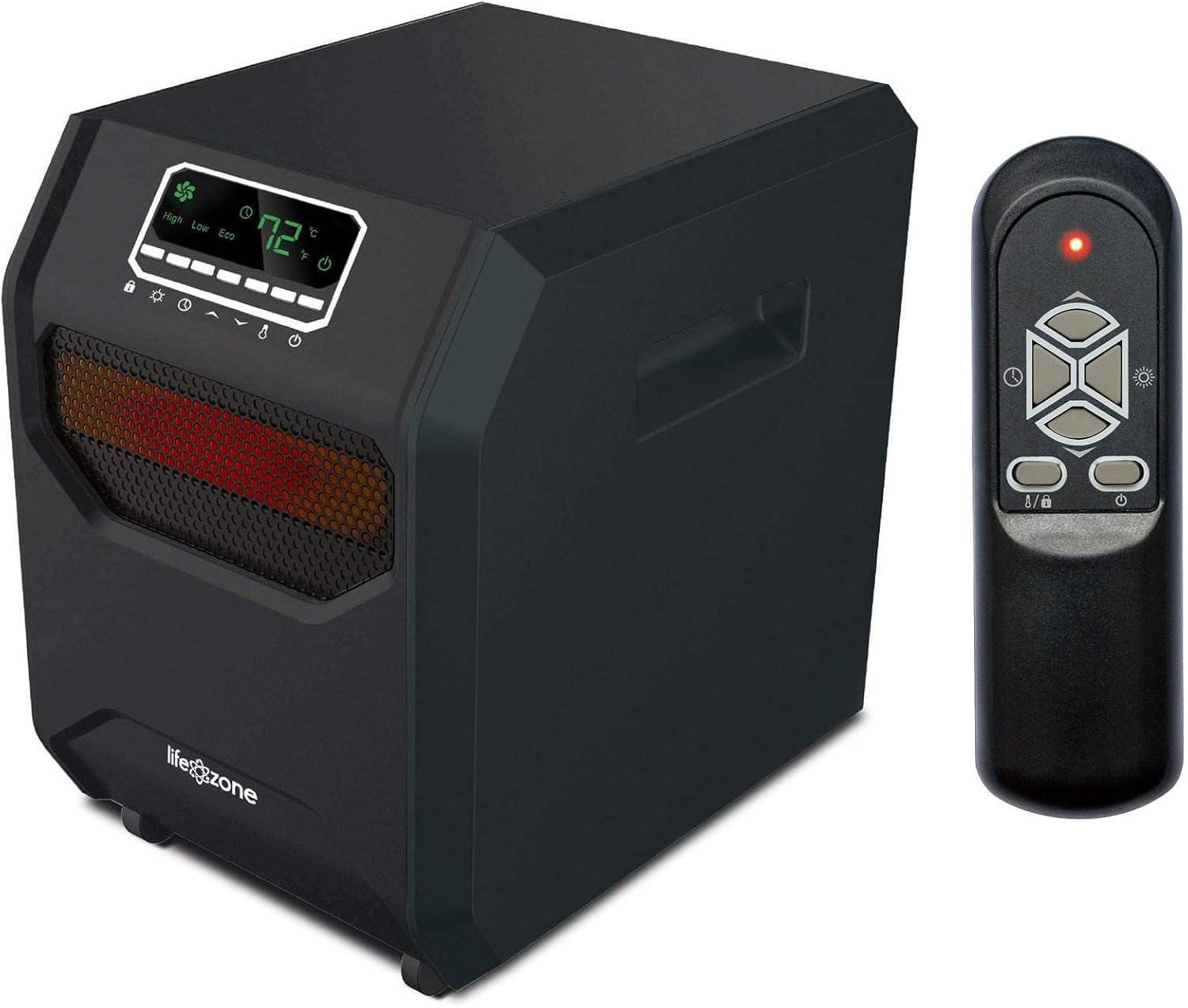 LifeSmart 1500 Watt Portable Electric Infrared Quartz Space Heater for Indoor Use with 4 Heating Elements and Remote Control, Black