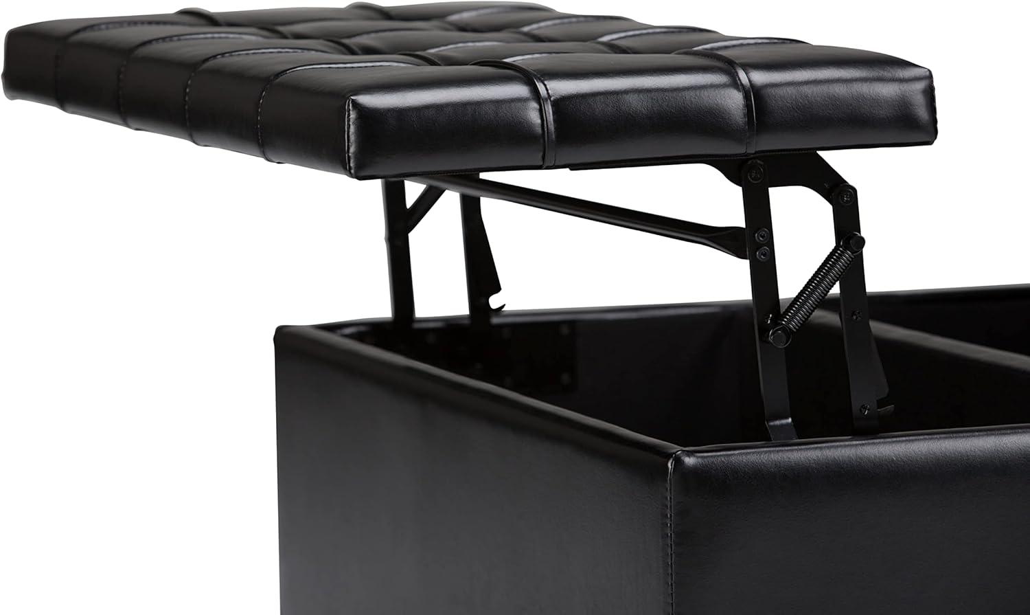 Midnight Black Tufted Faux Leather 36" Square Storage Ottoman