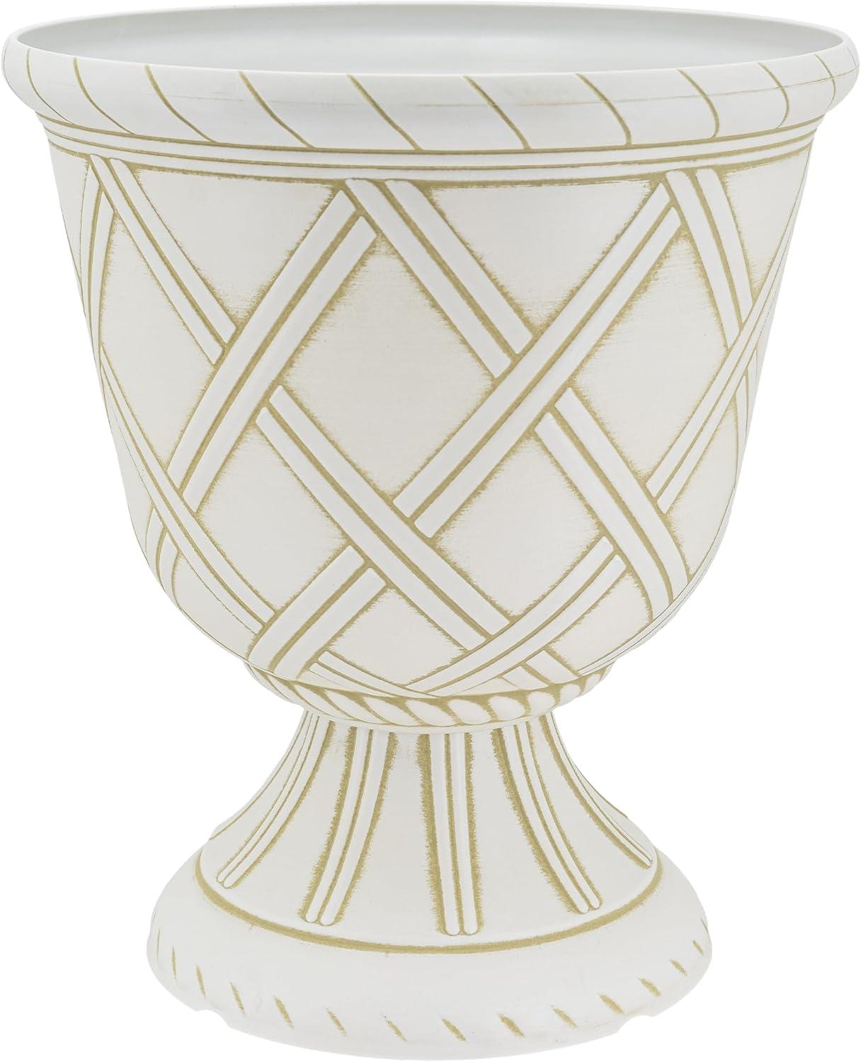 PL60GD Lattice Plastic Garden Urn, Classic Decorative Garden Pot Planter for Indoor and Outdoor Plants, Gold