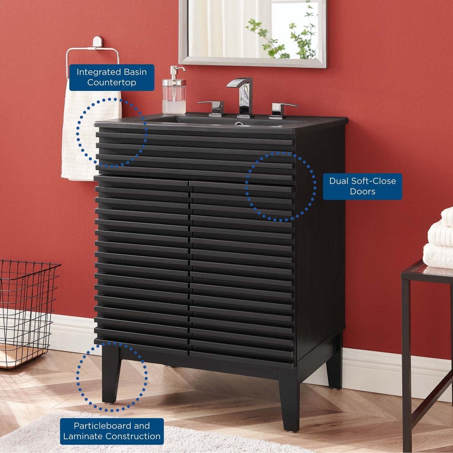 Modway Render Mid-Century Modern Wood Bathroom Vanity in Black