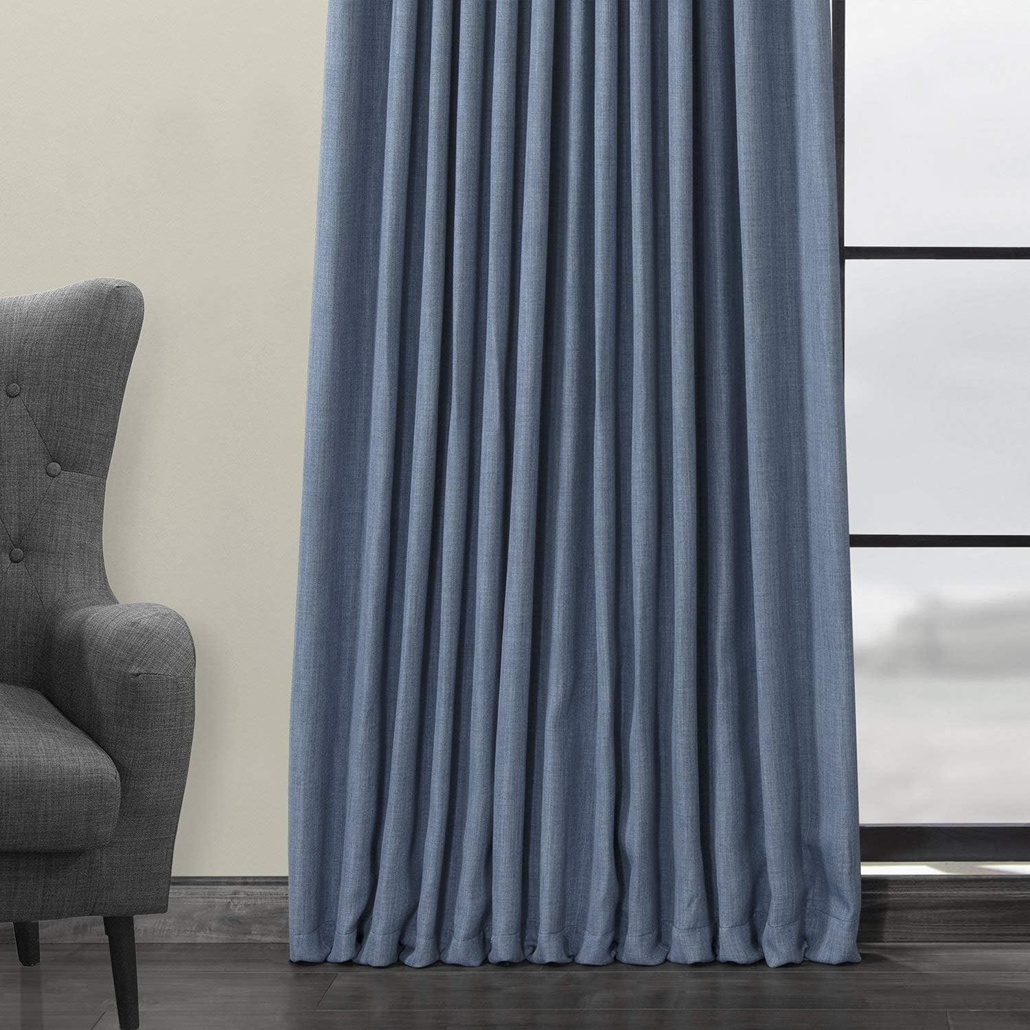 Textured Faux Linen Rod Pocket Room Darkening Curtains for Bedroom & Living Room Curtains - Single Panel Drapes