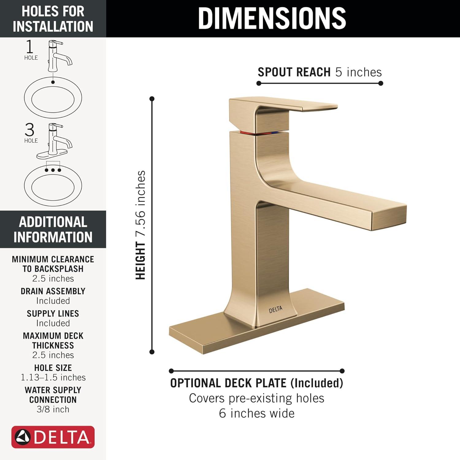 Champagne Bronze Single Handle Bathroom Faucet with Drain Assembly