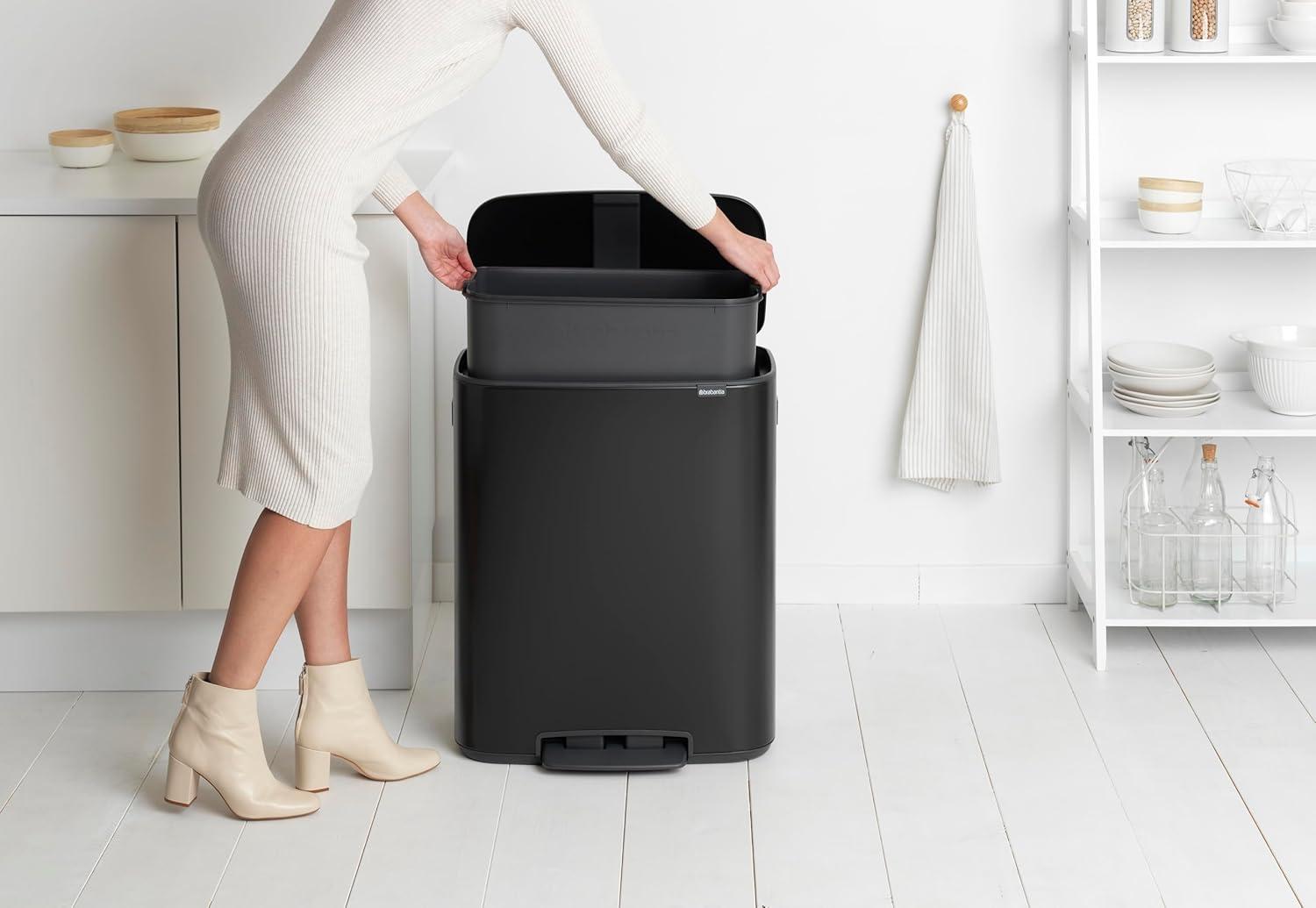 Brabantia Bo Step On Trash Can, Matte Black, 16 Gallon