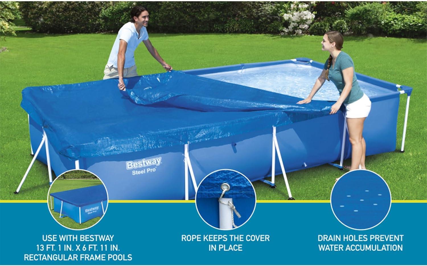 Bestway Flowclear Pro Rectangular UV Resistant Polyethylene Above Ground Swimming Pool Cover with Ropes (Pool Not Included)