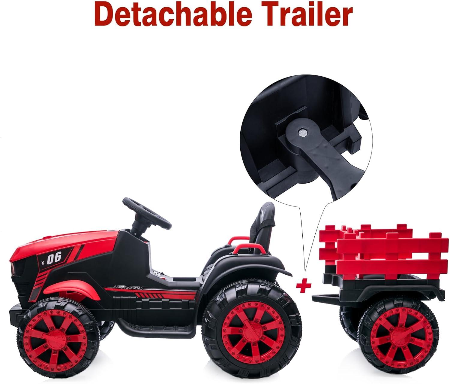 12V Kids Ride On Tractor with Trailer Battery Powered Electric Vehicles Toy