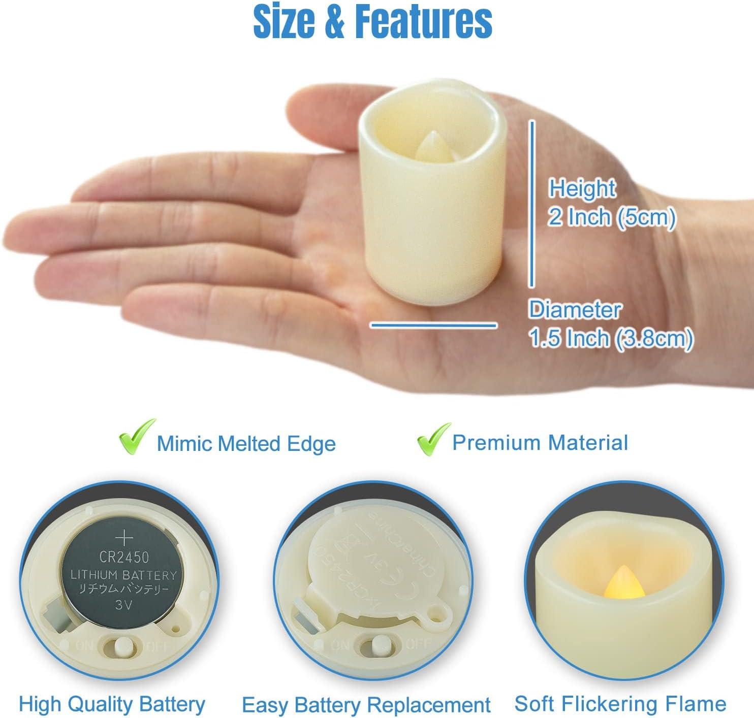 Candle Choice 6 Piece Flameless LED Votive Candles with Remote & Timer - Realistic Flickering Battery-operated Powered Electronic Tealight Candles 1.5”x1.5” Long Lasting Batteries Included 6-Pack