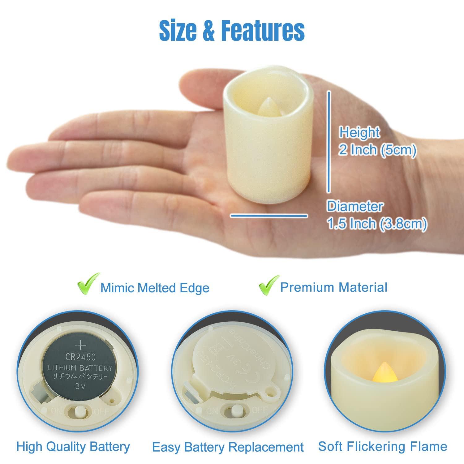 Candle Choice 6 Piece Flameless LED Votive Candles with Remote & Timer - Realistic Flickering Battery-operated Powered Electronic Tealight Candles 1.5”x1.5” Long Lasting Batteries Included 6-Pack