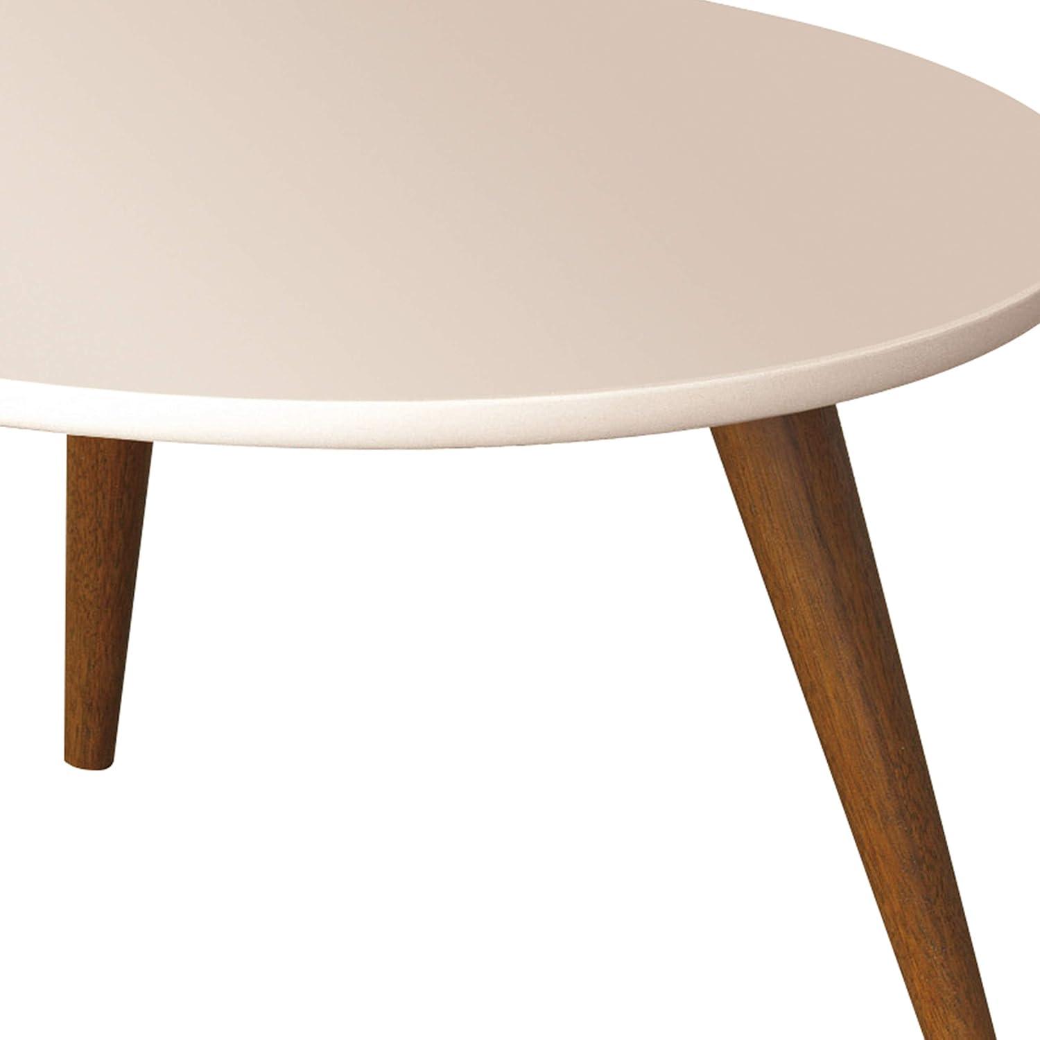 The Urban Port 24" Modern Coffee Table Round Off White Top Tapered Brown Mango Wood Legs Brown/White