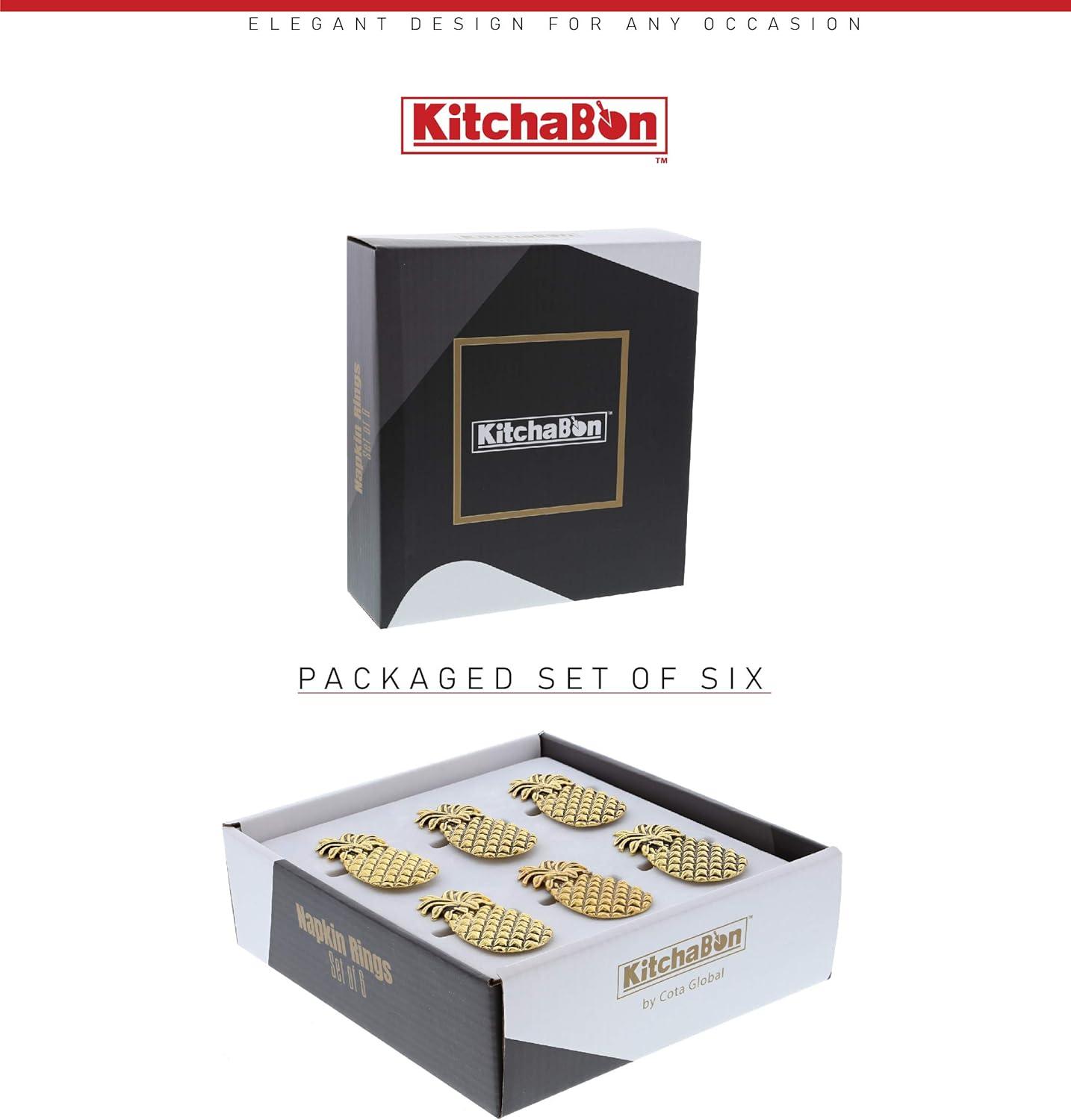 Golden Pineapple Embossed Metal Napkin Rings Set of 6