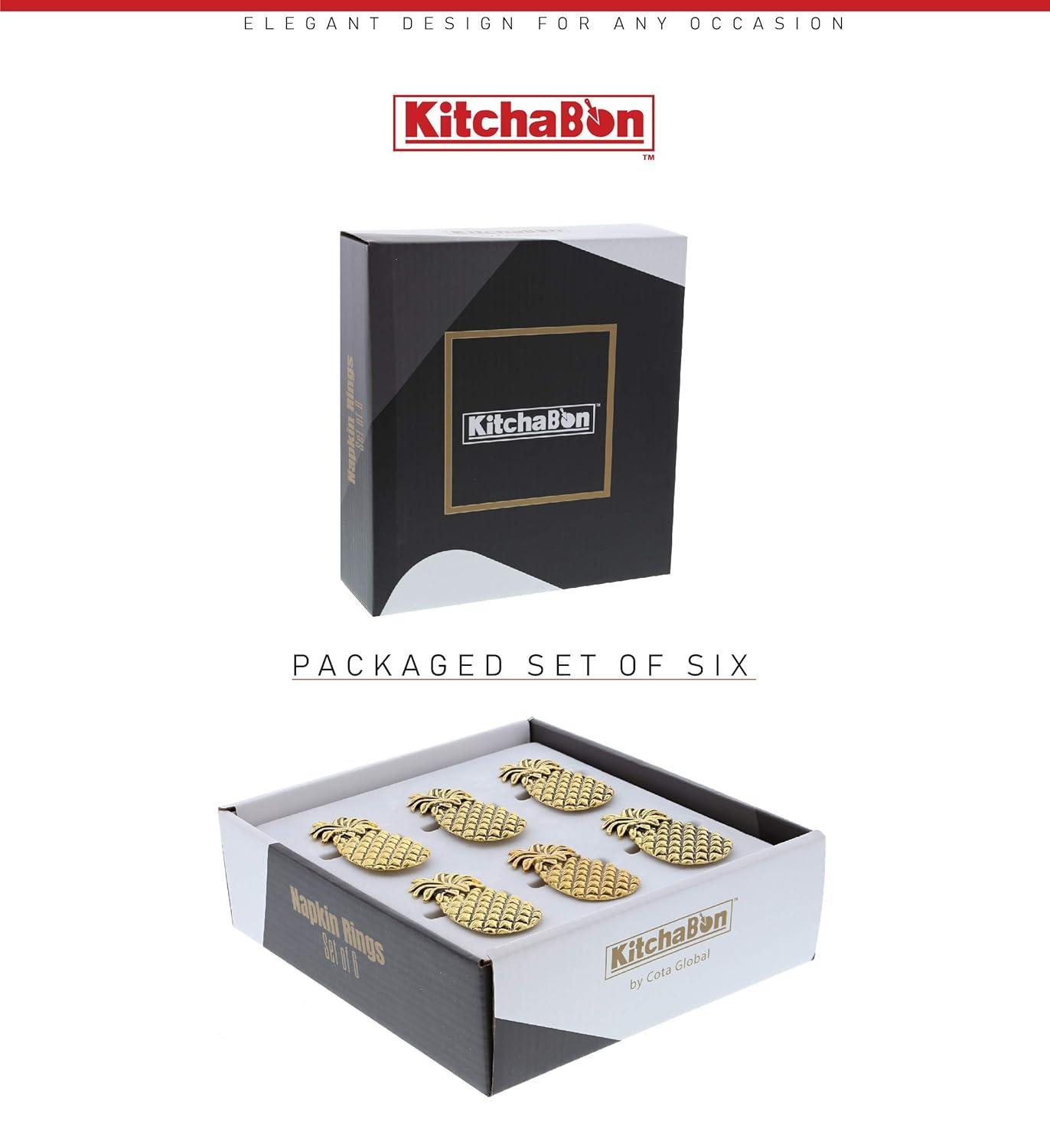 Golden Pineapple Embossed Metal Napkin Rings Set of 6