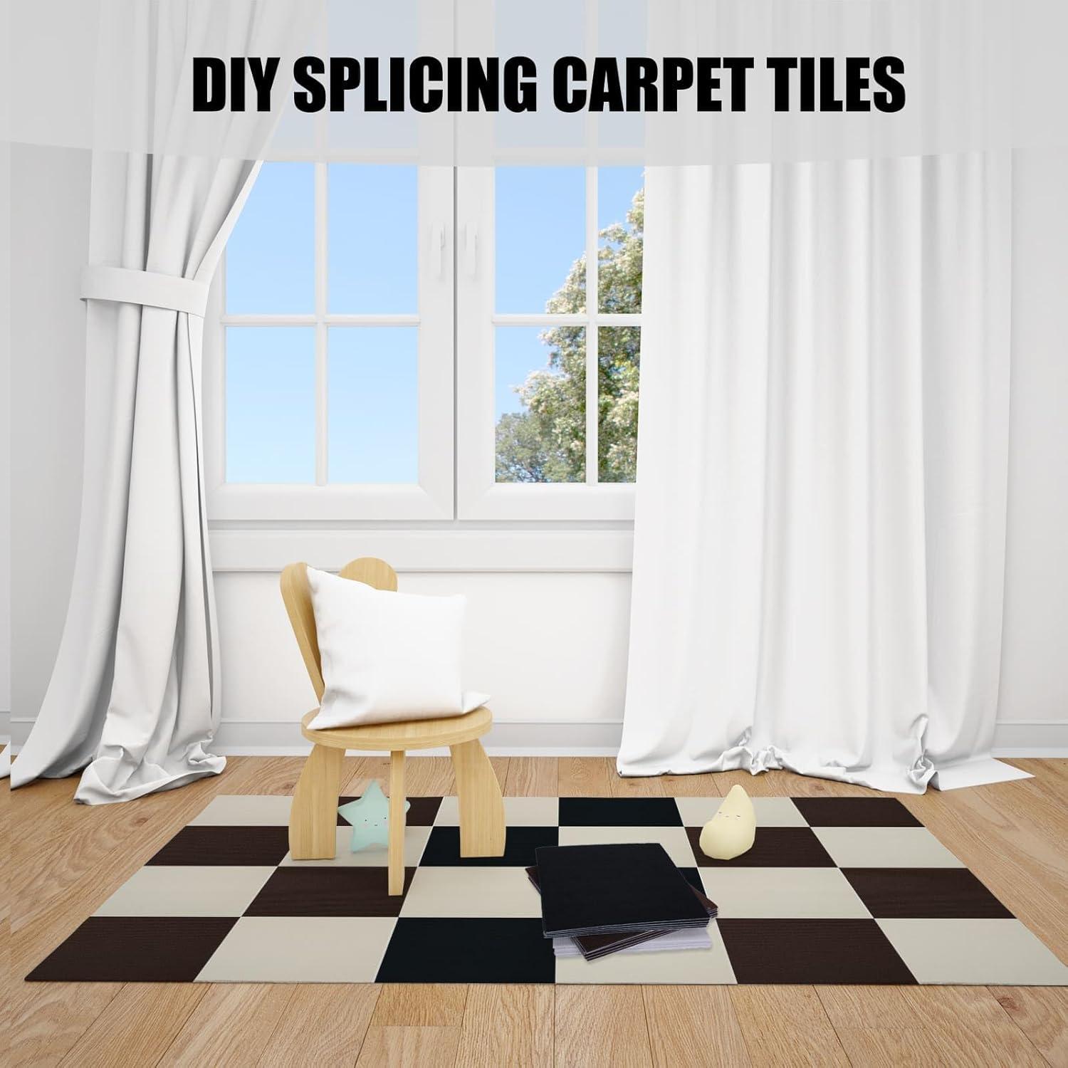 Self Adhesive Carpet Tiles,Non-Slip Peel and Stick Squares Splicing Puzzle Carpet Floor Tile,DIY Off White Easy Install 10 Pcs Floor Tiles 12" x 12"