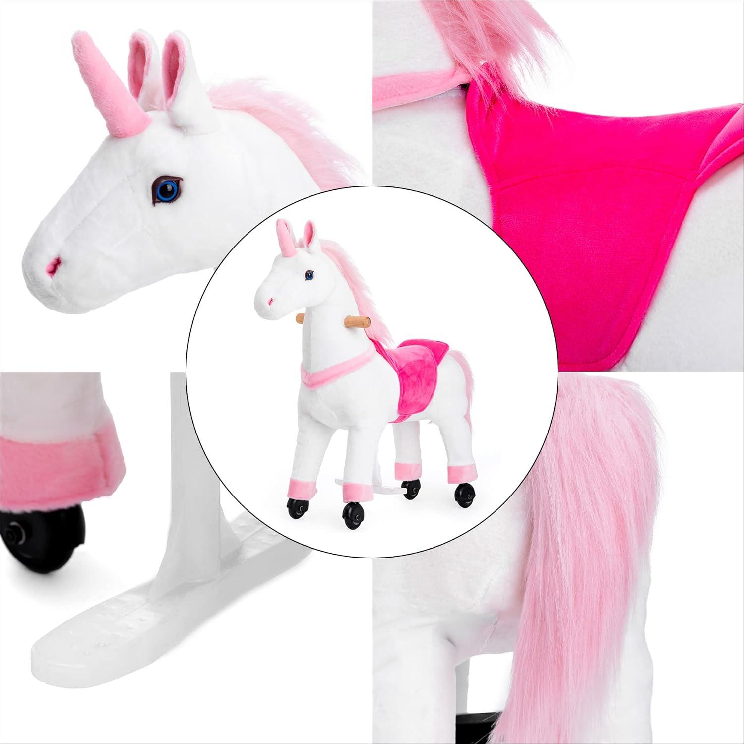 JoJoPooNy Ride on Unicorn Toys for Girls, Ride on Horse Riding Pony for Children 3-6 Years Old, Rideable Plush Walking Horse Animal with Wheels