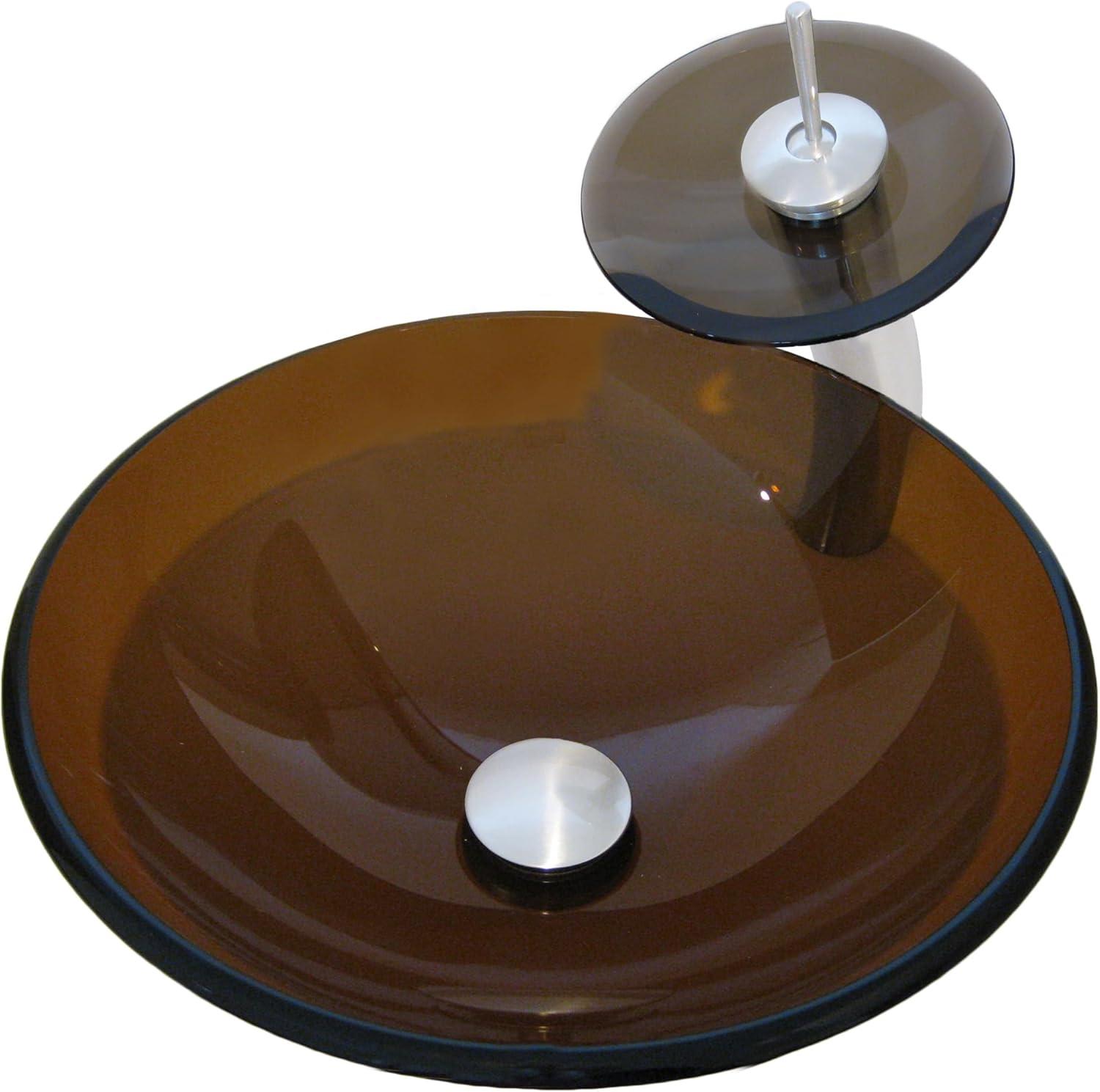 16.5'' Round Brushed Nickel and Brown Glass Vessel Sink with Faucet