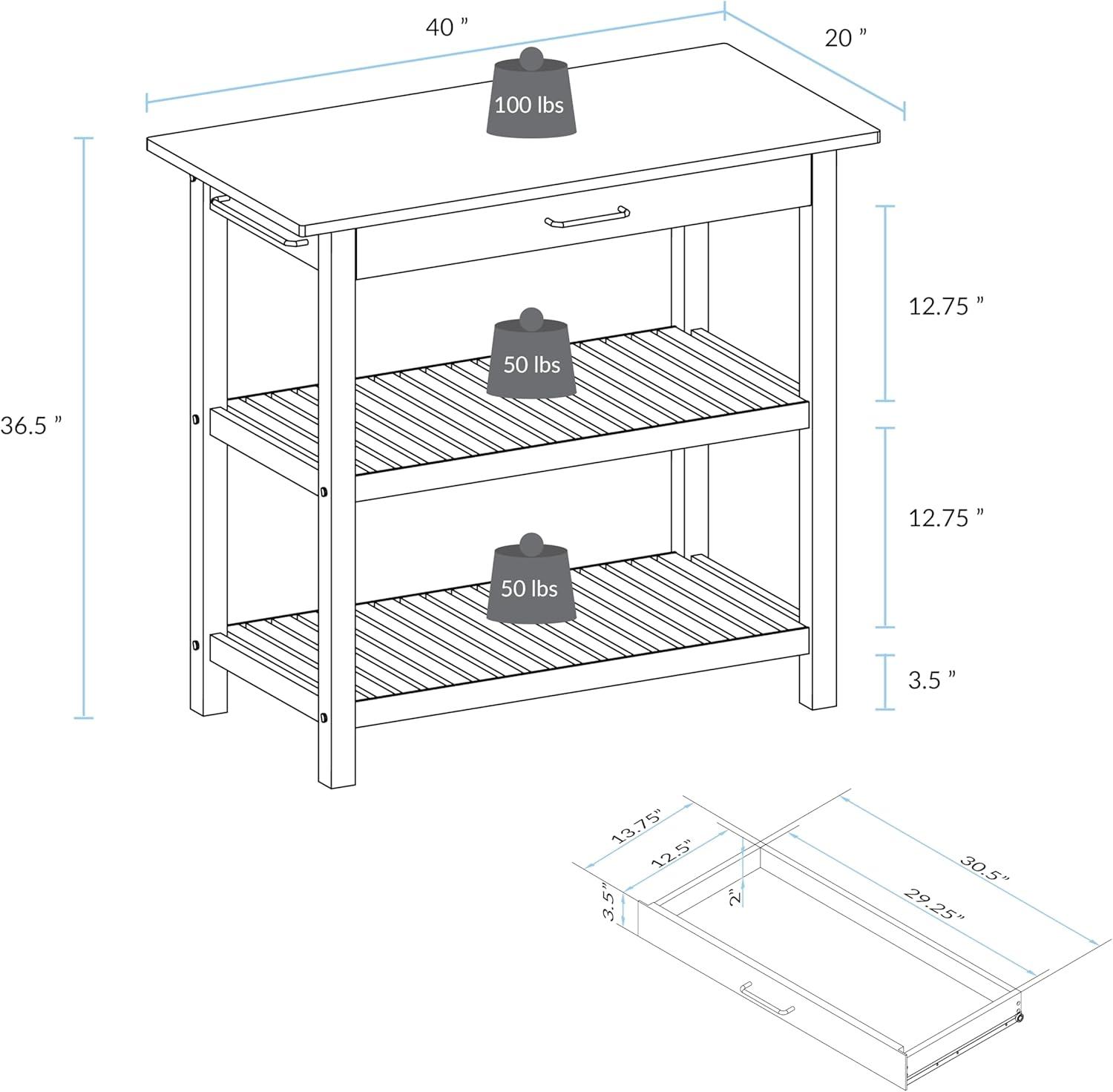 Kitchen Island with Solid American Hardwood Top, Hunter Green
