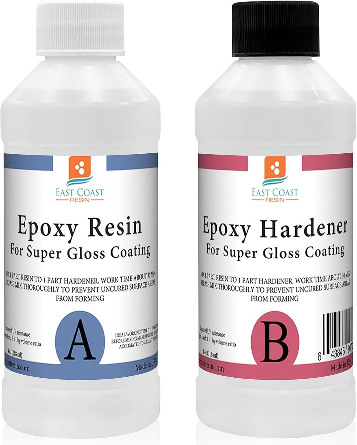 Epoxy Resin 8 oz Kit | 1:1 Crystal Clear Resin and Hardener for Super Gloss Coating | for Bars, Tabletop, Art, Jewelry, Casting Molds | Safe for Use on Wood, Metal, Stone, Plastic, Marine Sealer