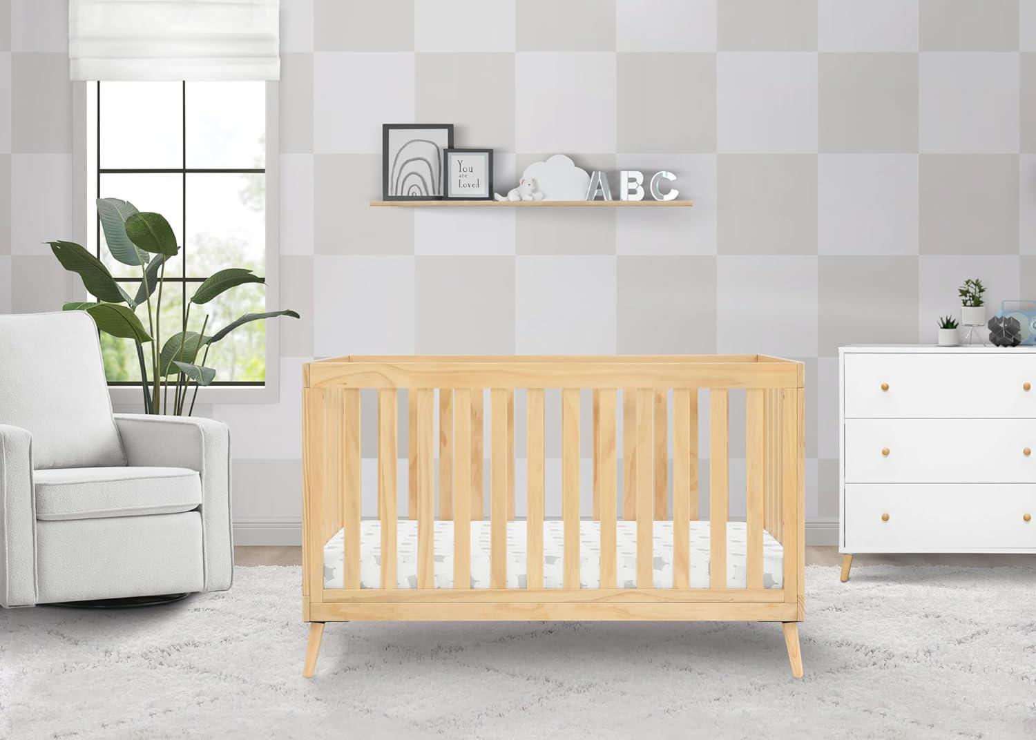 Natural Wood Mid-Century Modern 4-in-1 Convertible Crib