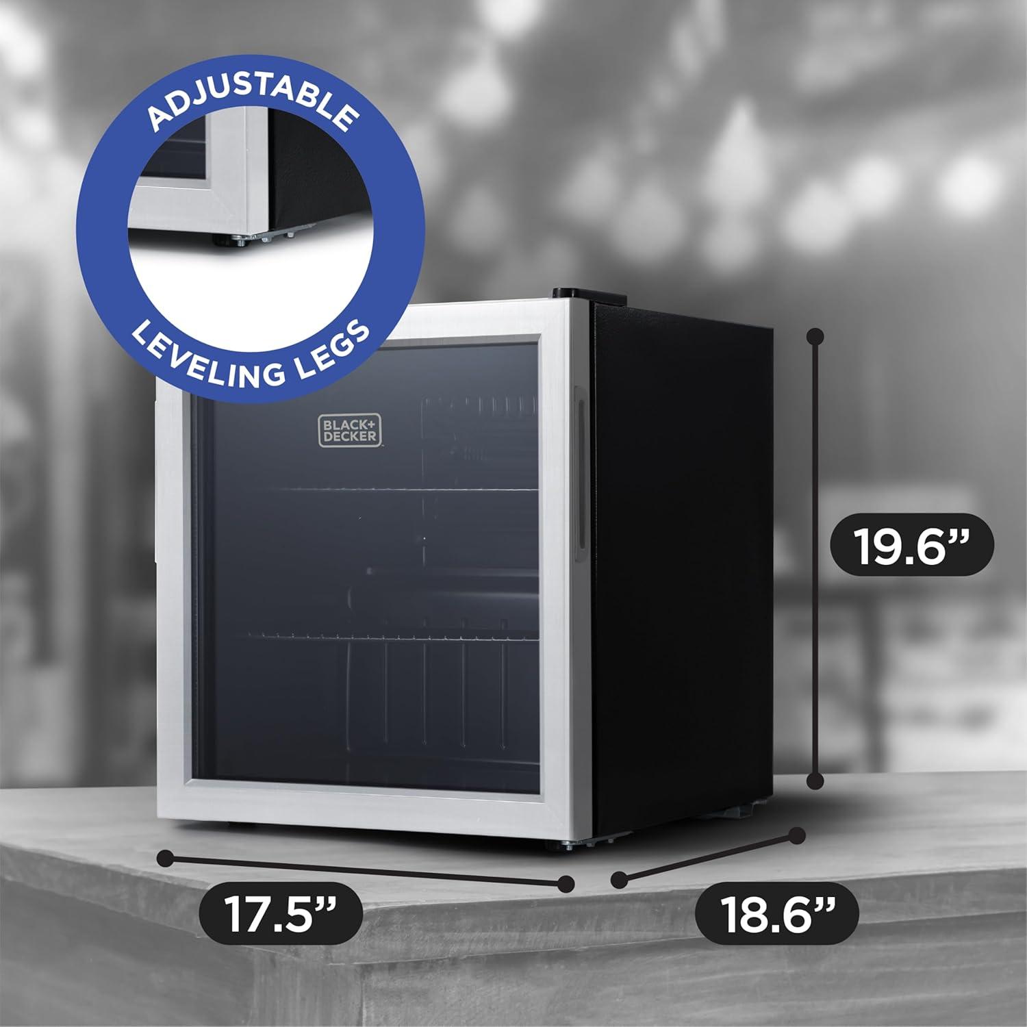 BLACK+DECKER 1.7 Cu. Ft. Beverage Cooler with Double Pane Glass Door, Drink Fridge & Beverage Refrigerator with 63-Can Capacity