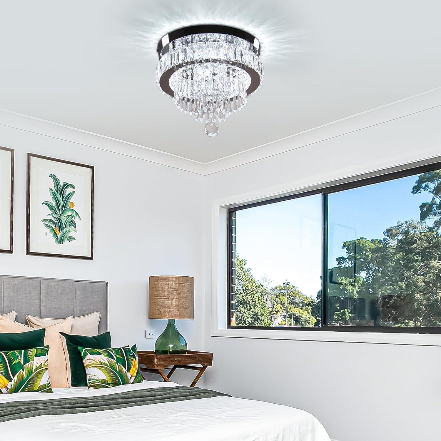 House of Hampton® House of Hampton® 11.8" Crystal Chandeliers Modern Crystal Ceiling Light LED Chandeliers Semi Flush Mount Chandelier Light for Bedrooms Dining Living Room Hallway (6500K Cool White Light)