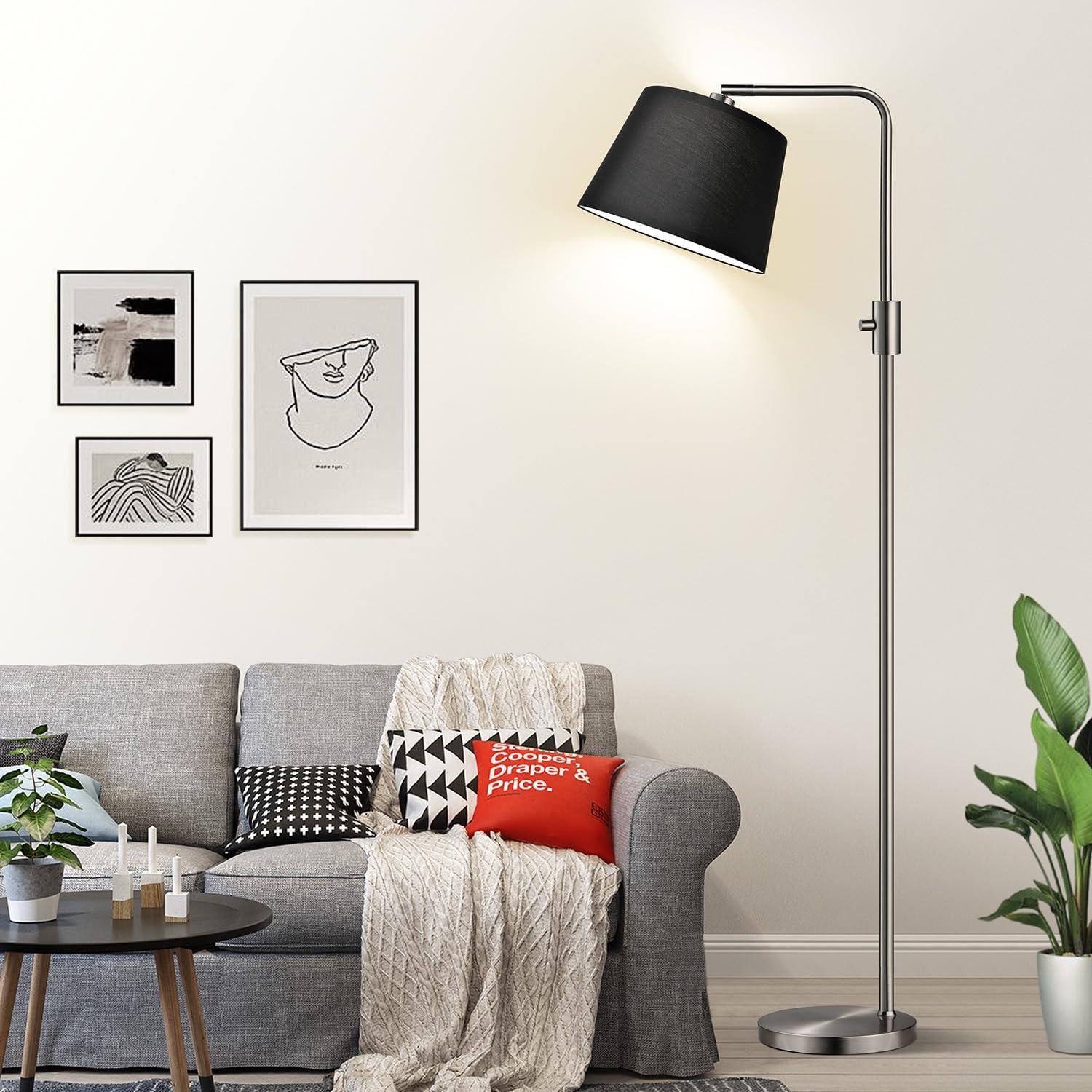 【Upgraded】 Dimmable Floor Lamp, 1000 Lumens LED Edison Bulb Included, Arc Floor Lamps for Living Room Modern Standing Lamp with Gray Shade, Tall Lamps for Living Room Bedroom Office Dining Room