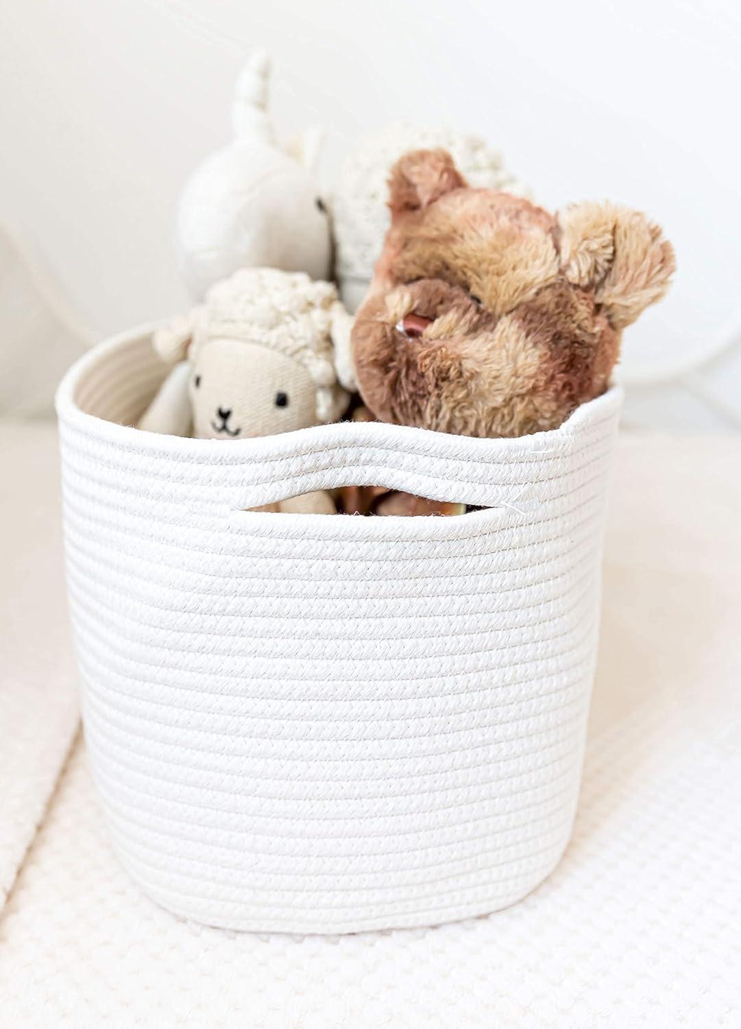 Set of 3 White Cotton Rope Storage Baskets