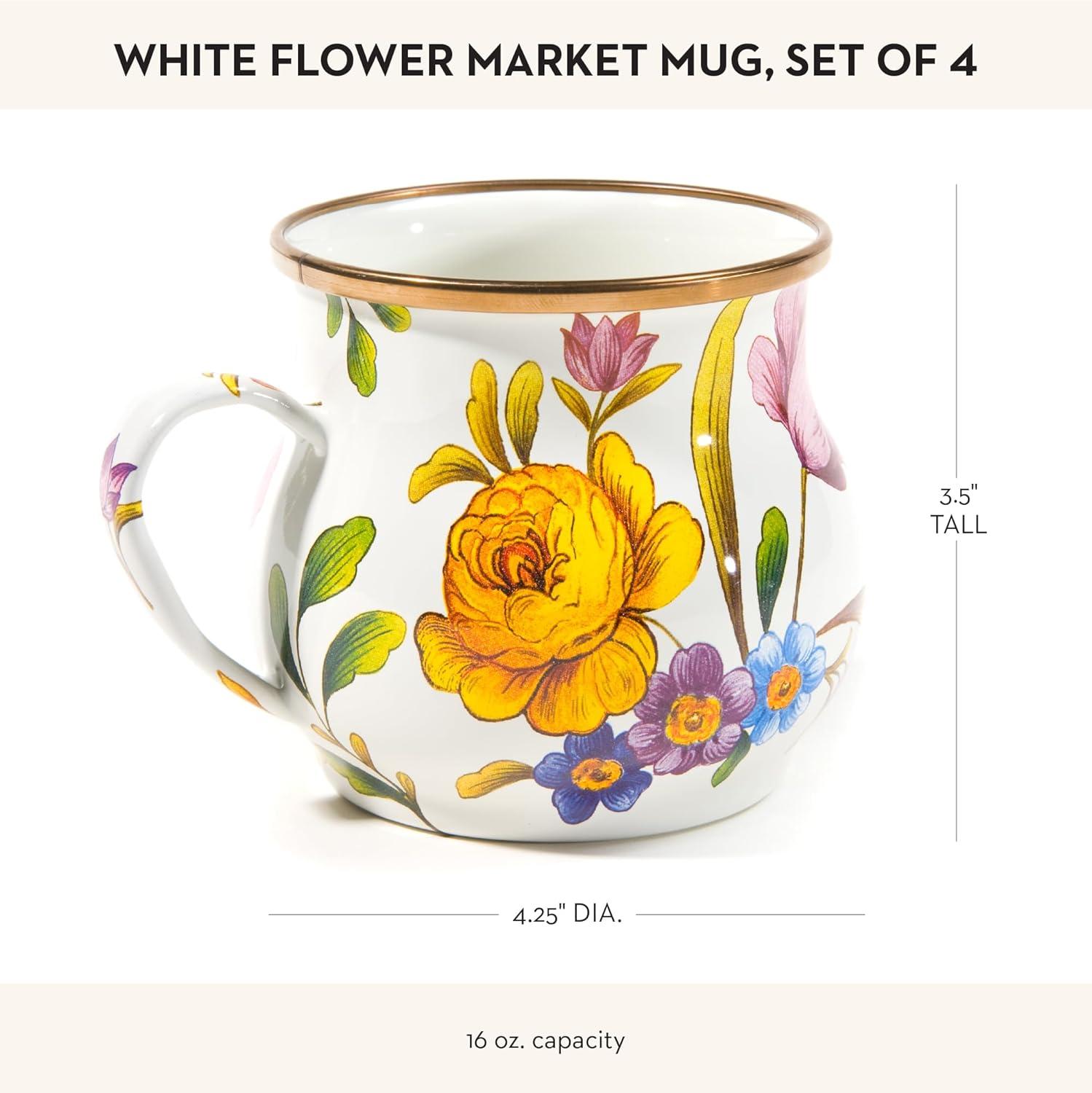 MacKenzie-Childs White Flower Market White Mugs (Set of 4)