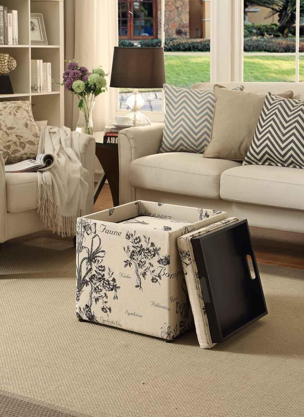 Park Avenue 18'' Square Botanical Print Canvas Footstool with Tray