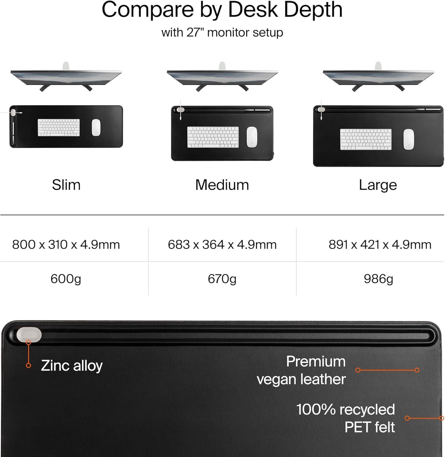 Large Black Faux Leather Desk Mat with Magnetic Cable Holder