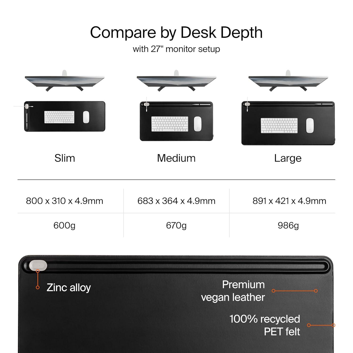 Large Black Faux Leather Desk Mat with Magnetic Cable Holder