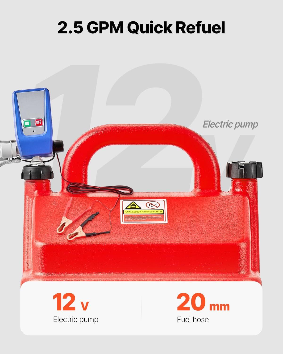 VEVOR Fuel Caddy, 16 Gallon, Portable Fuel Tank with 12V DC 2.5 GPM Electric Fuel Transfer Pump, 4 ft Delivery Hose & Auto-Stop Sensor Nozzle, Tank Adapters, Suitable for Diesel & Gasoline, Red