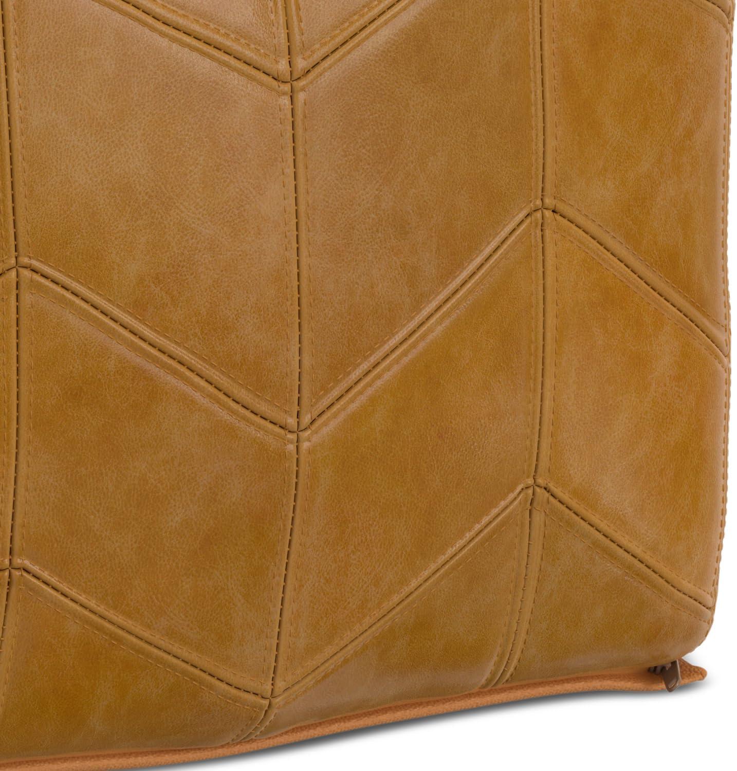 Brown Genuine Leather Chevron Pattern Square Pouf