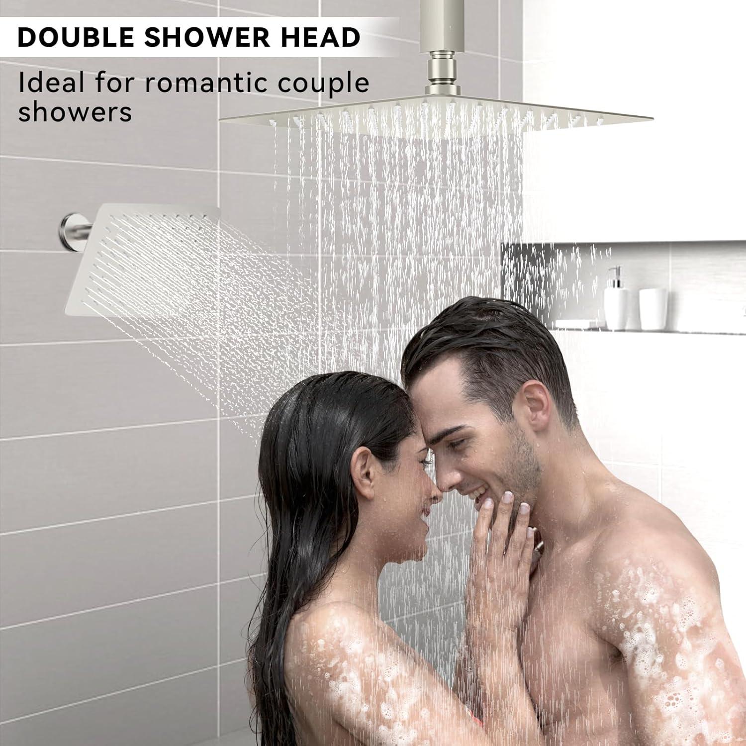 Revitalize 3-Function 12 Inch Wall Mount Rainfall Thermostatic Shower System with 6 Body Jets