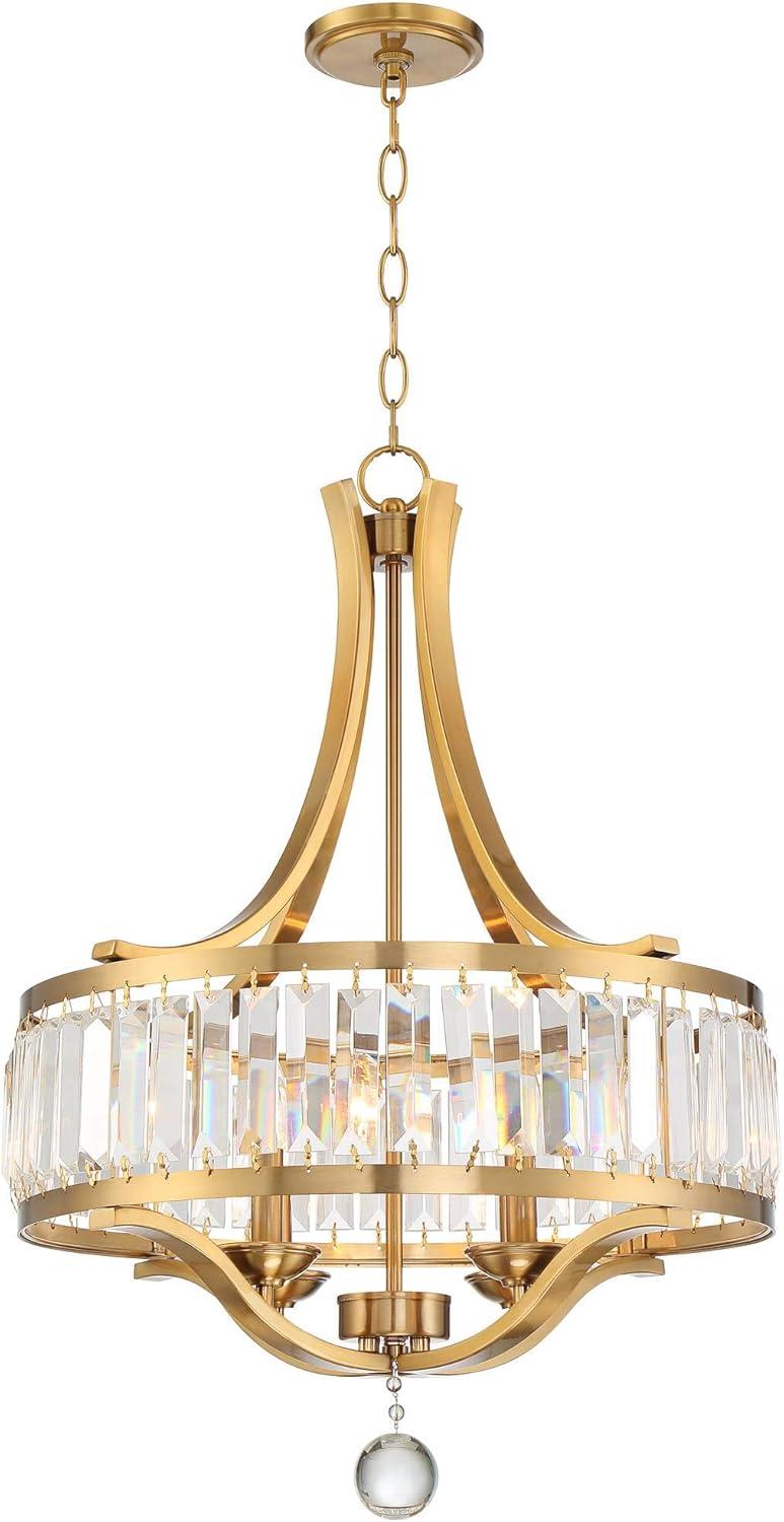 Possini Euro Design Prava Warm Brass Pendant Chandelier 21 1/2" Wide Modern Crystal 4-Light Fixture for Dining Room House Foyer Kitchen Island Bedroom