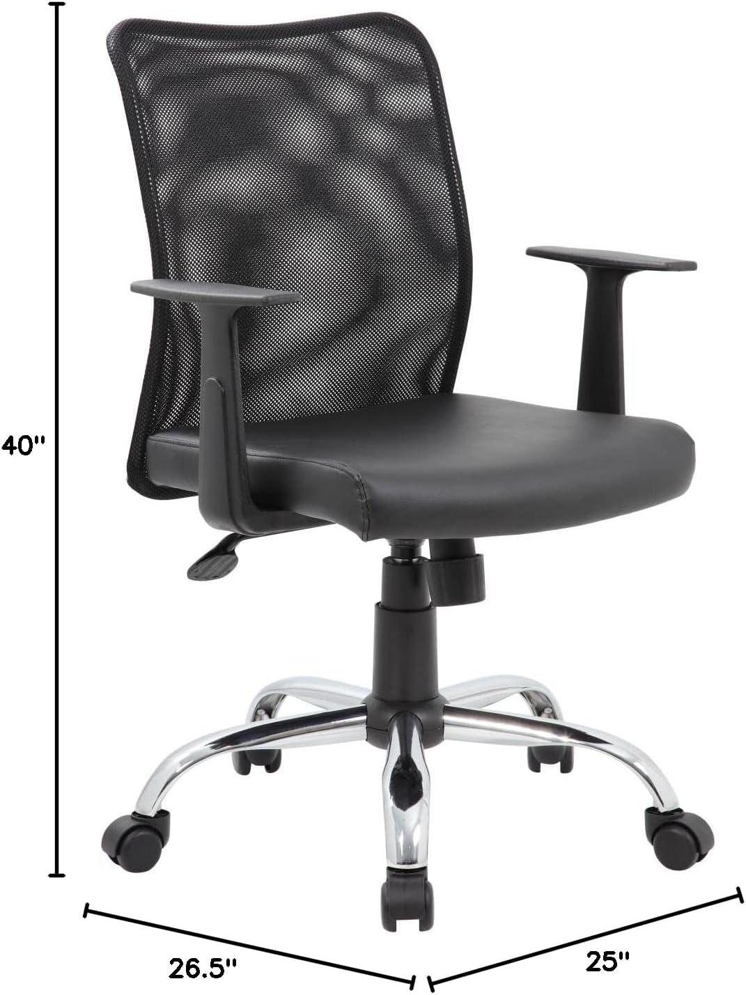 Fixed Arm Budget Mesh Task Chair Black - Boss Office Products: Chrome Base, Pneumatic Lift, Locking Tilt Control