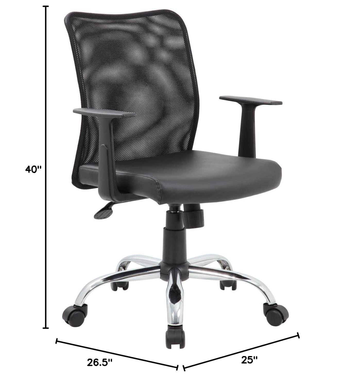 Fixed Arm Budget Mesh Task Chair Black - Boss Office Products: Chrome Base, Pneumatic Lift, Locking Tilt Control