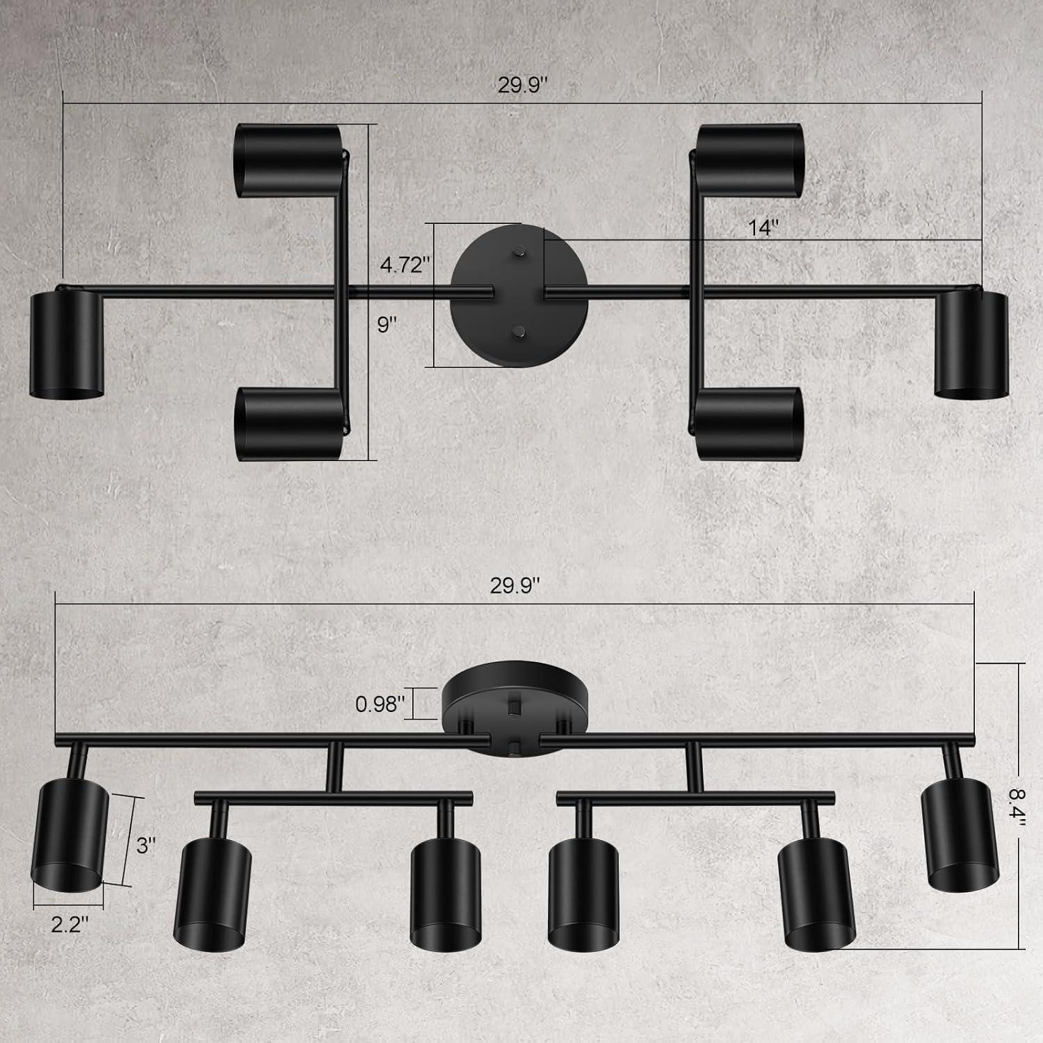 Modern Black Aluminum 6-Light Adjustable Track Lighting Kit