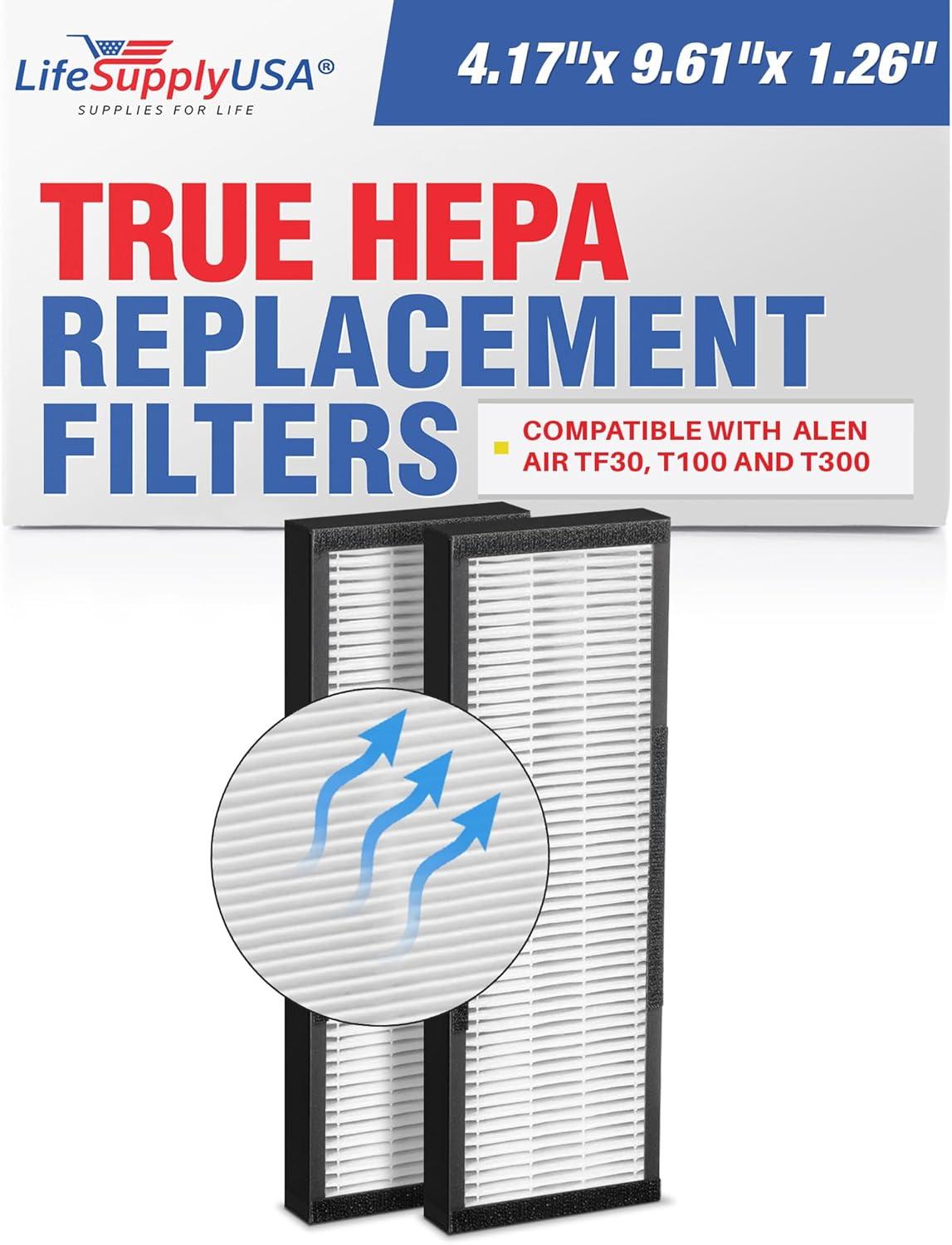 LifeSupplyUSA True HEPA Filter Replacement Compatible with Alen TF30 for T100 and T300 Air Purifier