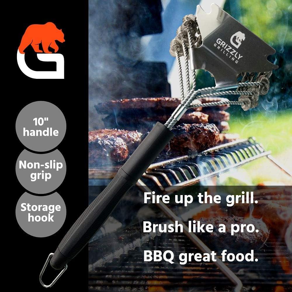 Grill Brush and Scraper - Bristle Free Stainless Steel BBQ Cleaning Tool - No Wire Scrubber Best for Gas/Charcoal/Porcelain Grill Grates - Safe Barbeque Accessories