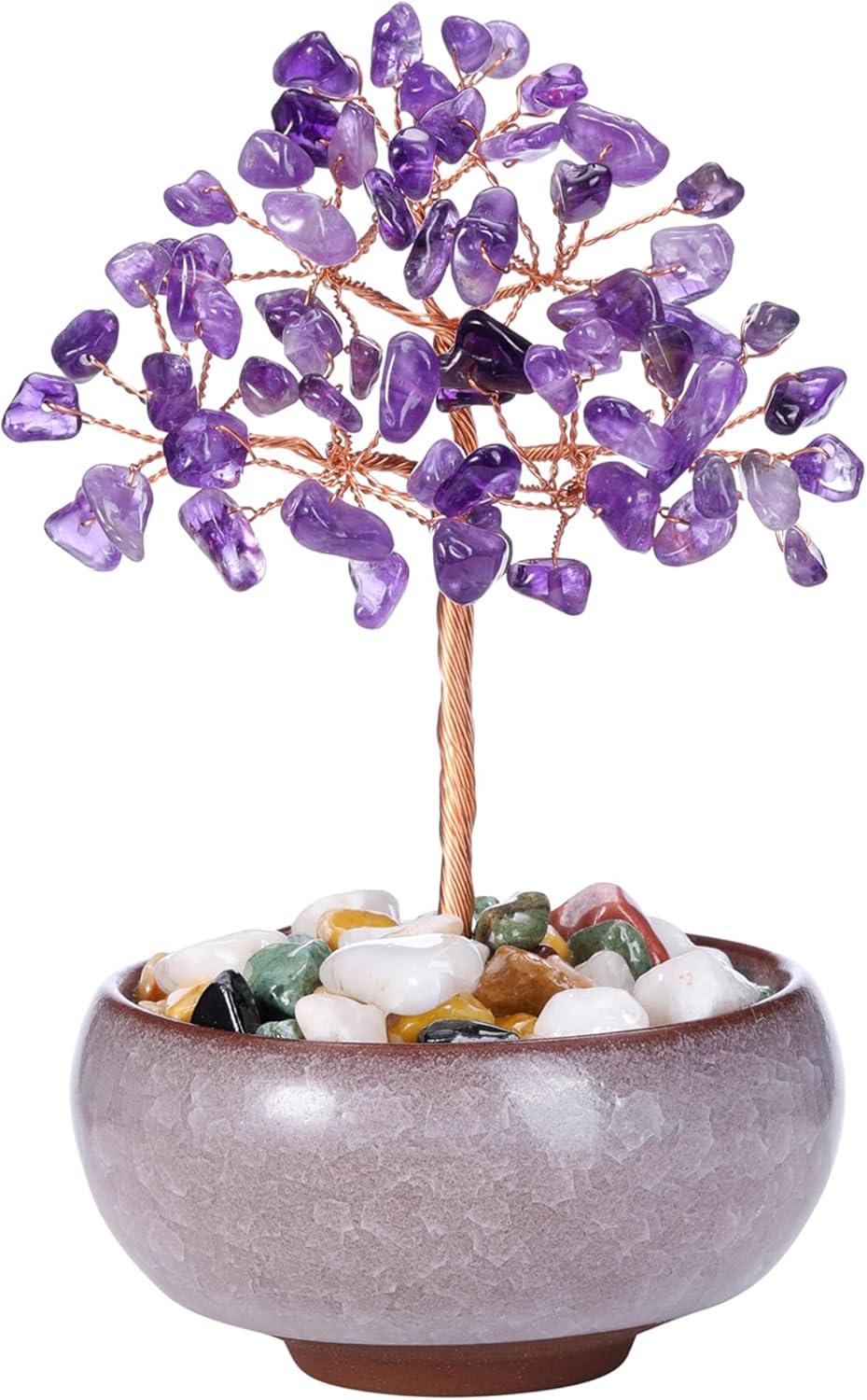 Amethyst Crystal Tree Natural Reiki Healing Crystal Gemstone Bonsai Money Tree Feng Shui Crystal Tree for Home Decor