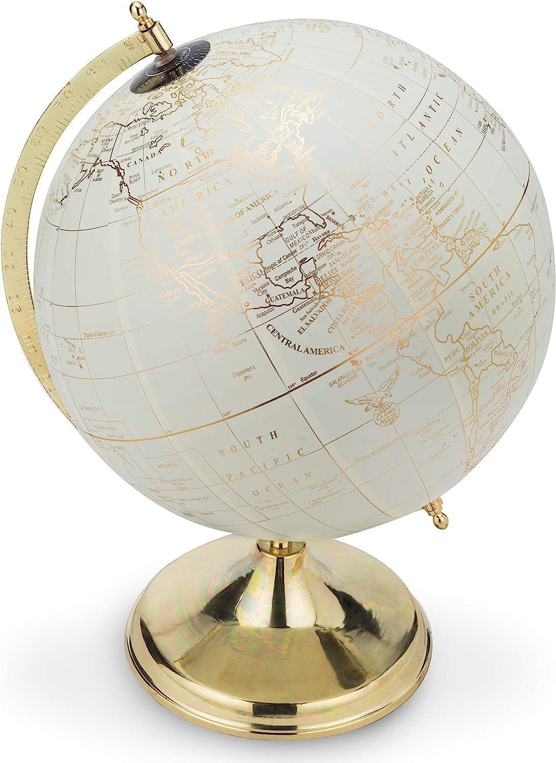 Abbott Collections  12 in. Globe on Stand, Ivory & Gold - Large